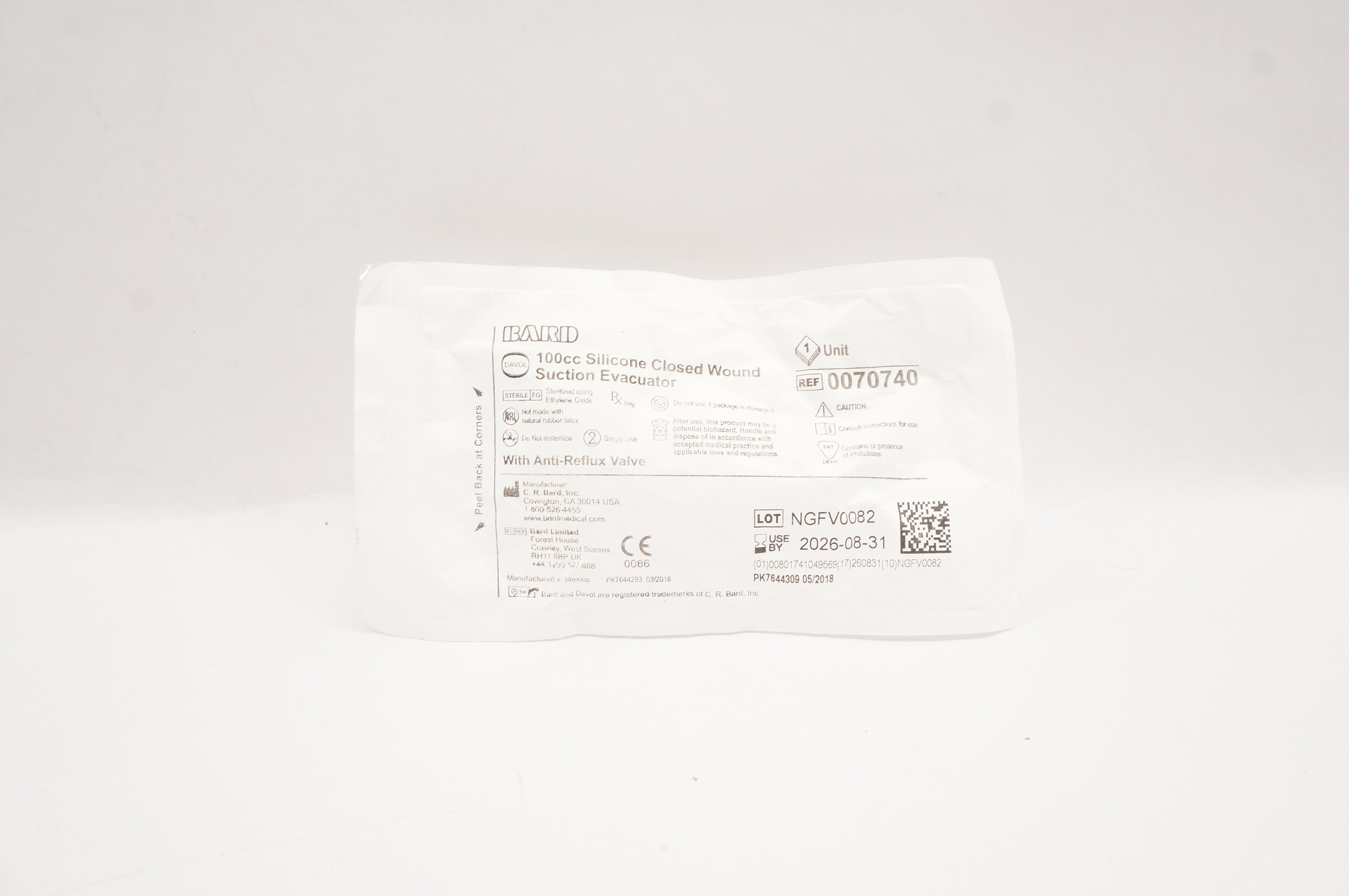 Bard 0070740 Davol 100cc Silicone Closed Wound Suction Evacuator