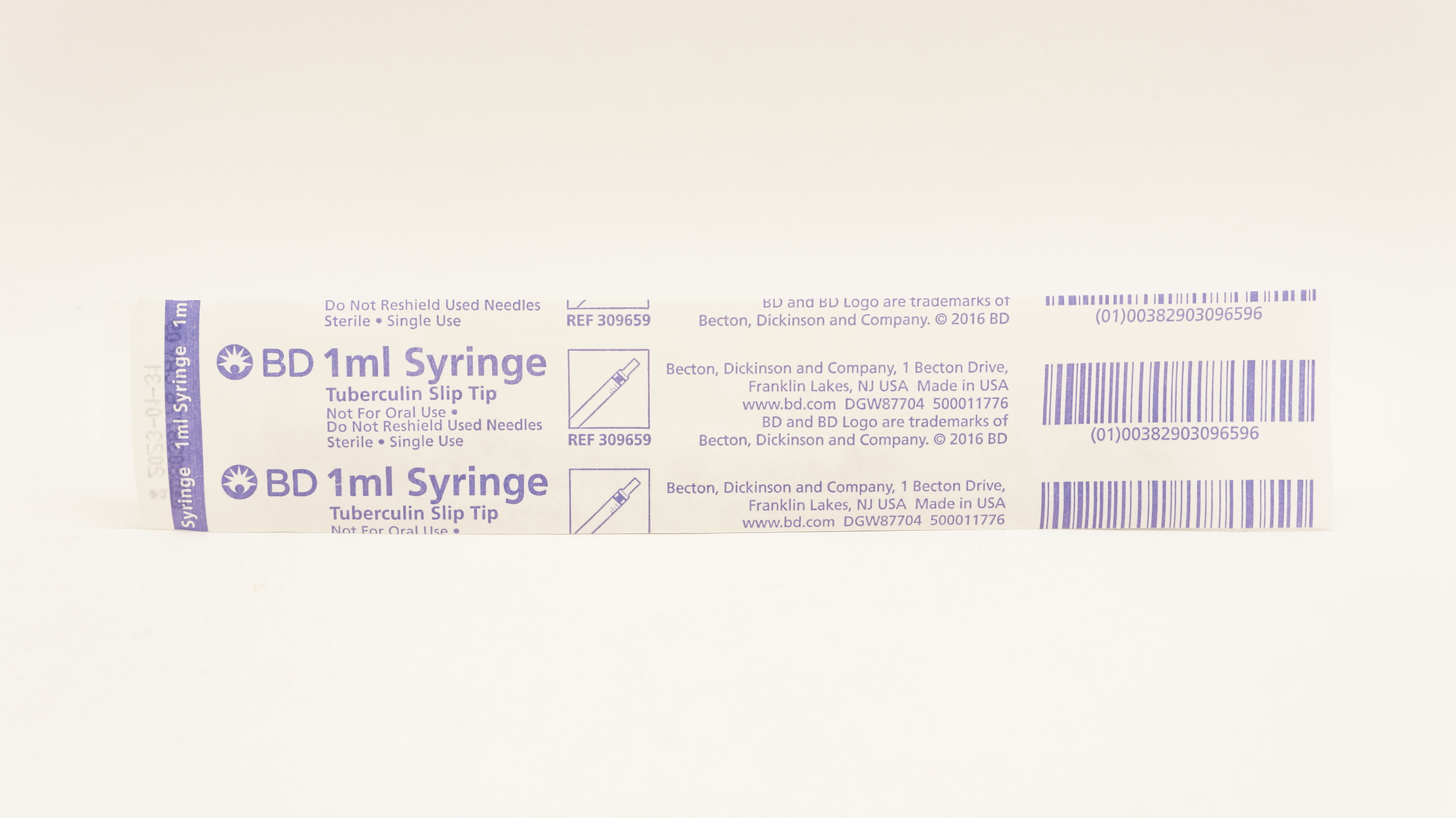 BD 309659 1ml Syringe Tuberculin Slit Tip