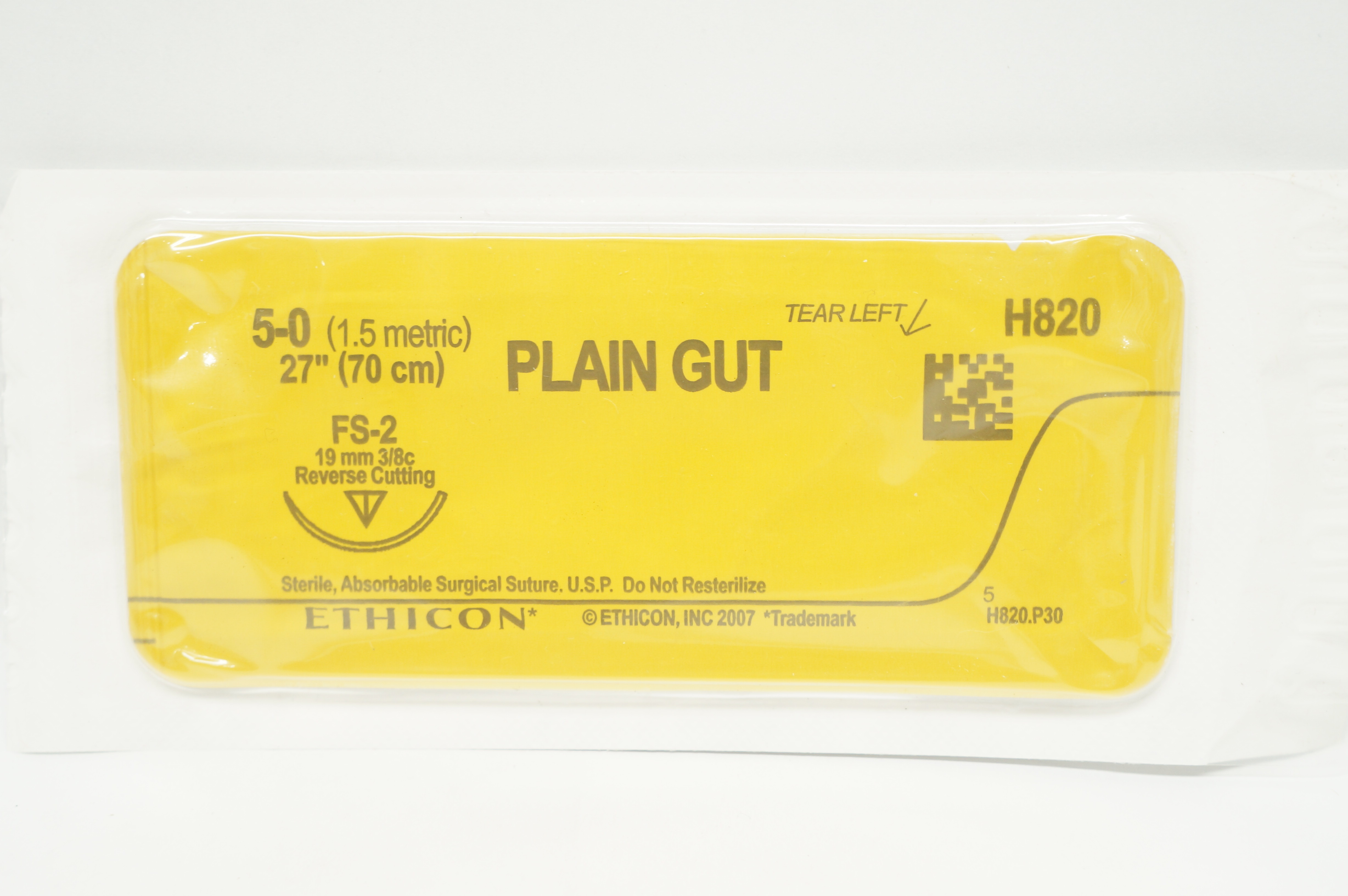 Ethicon H820 50 Plain Gut Surgical Stre FS2 19mm 3/8c Reverse Cutting