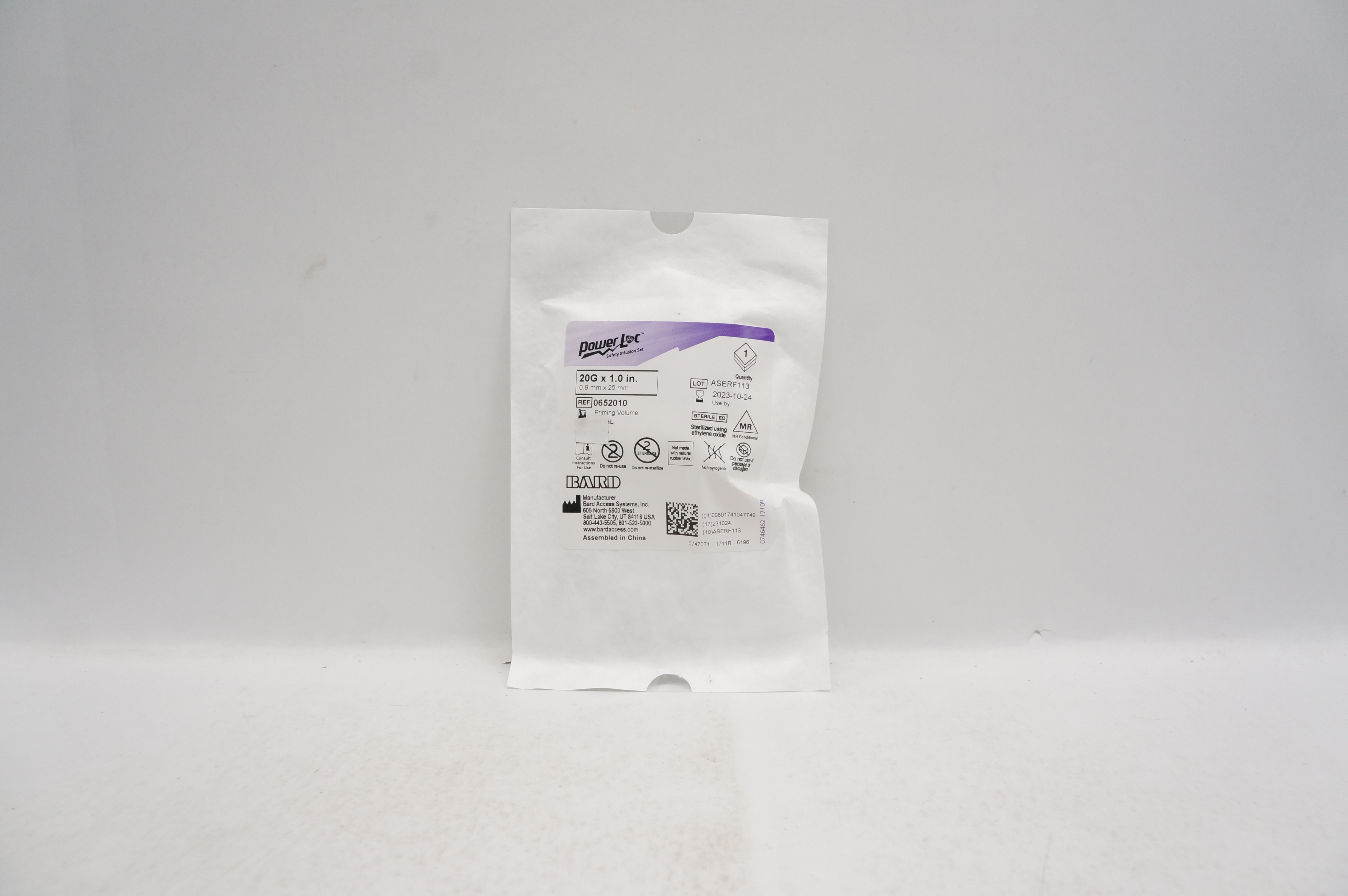 Bard 0652010 Power Loc Safety Infusion Set 20G x 1.0 inch, Priming Volume 0.3mL