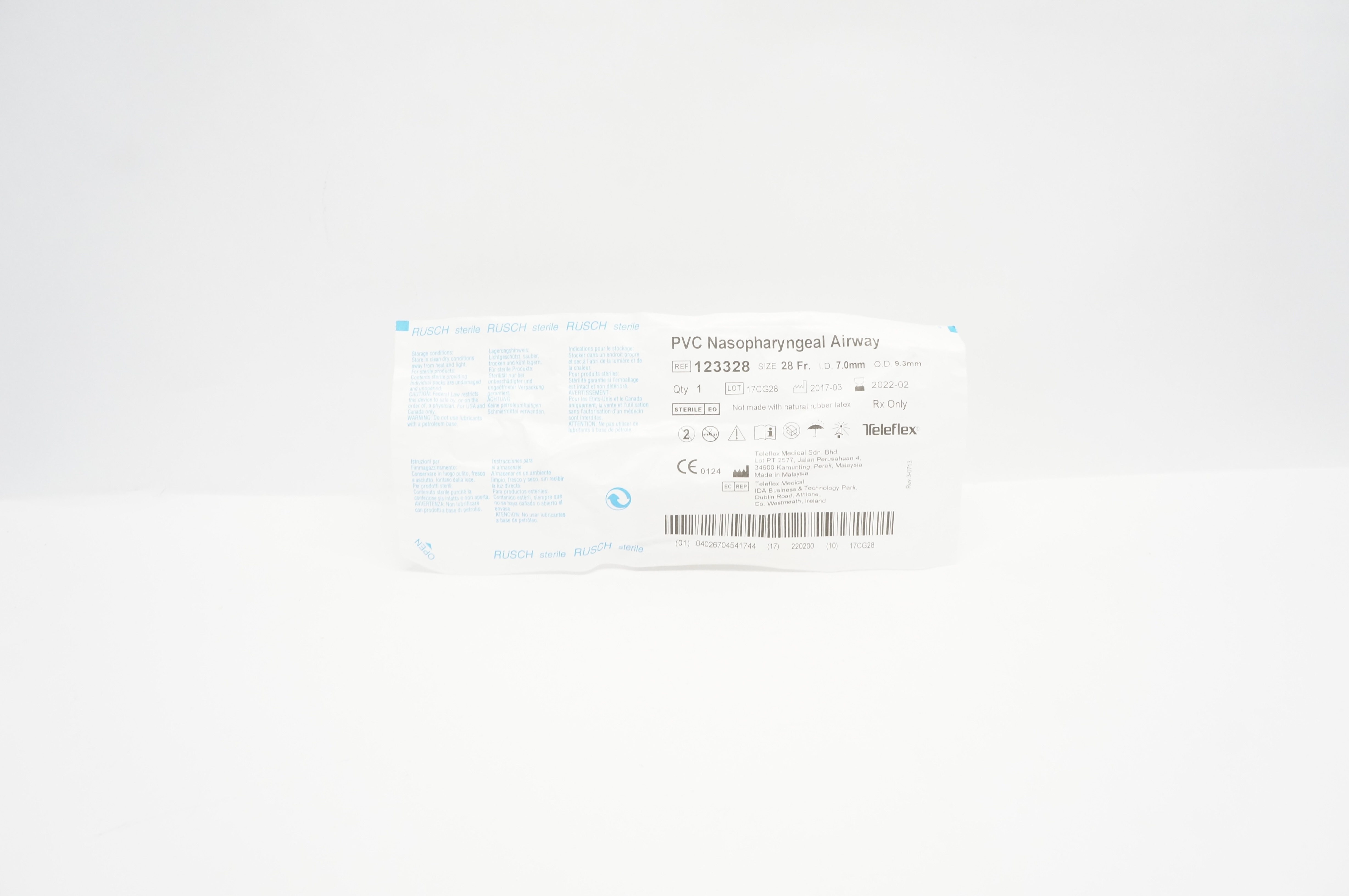 Teleflex 123328 PVC Nasopharyngeal Airway 28Fr. ID 7.0mm OD 9.3mm (x)