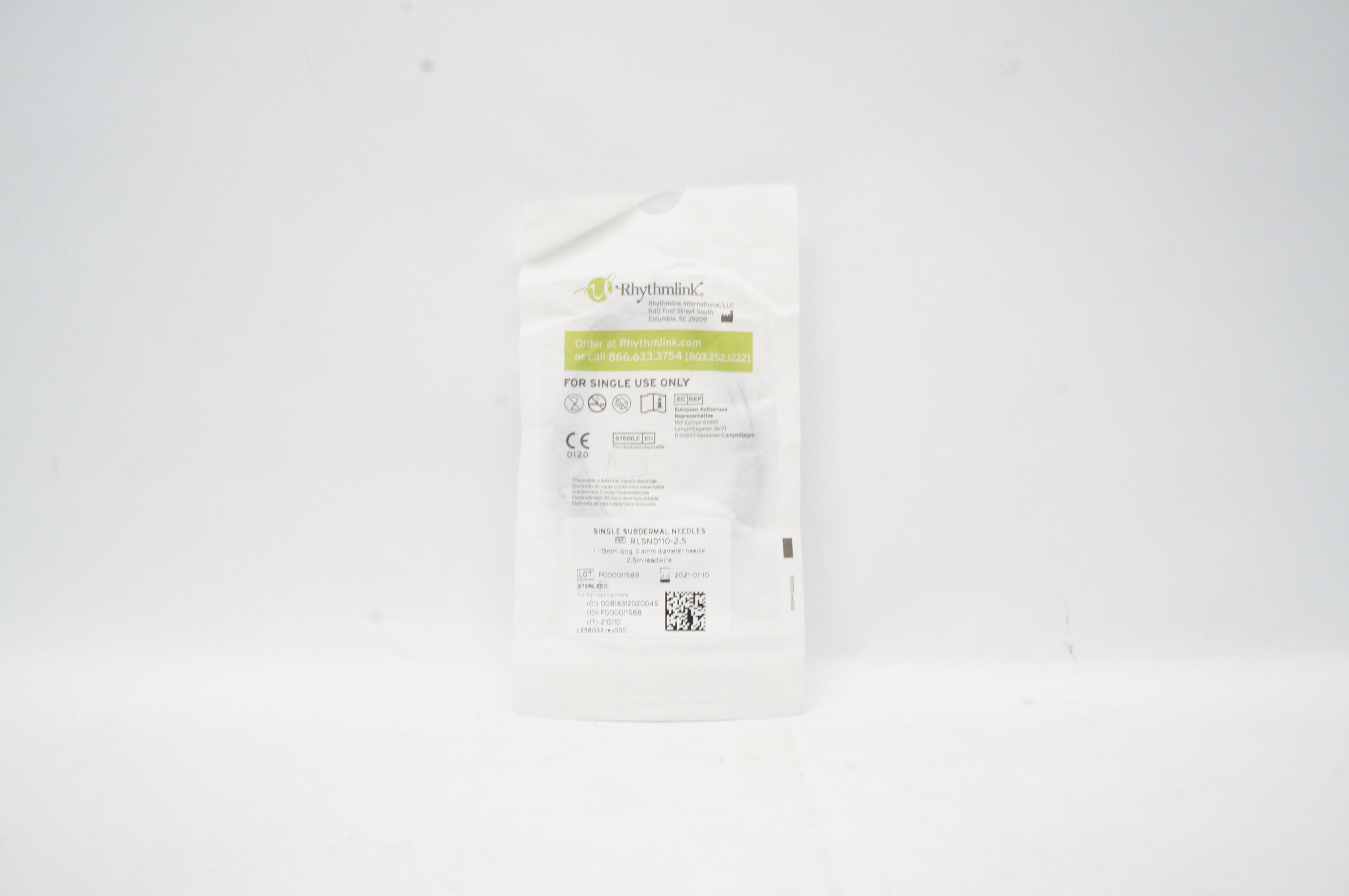 Rhythmlink RLSND110-2.5 Single Subdermal Ndles 2.5m (x)