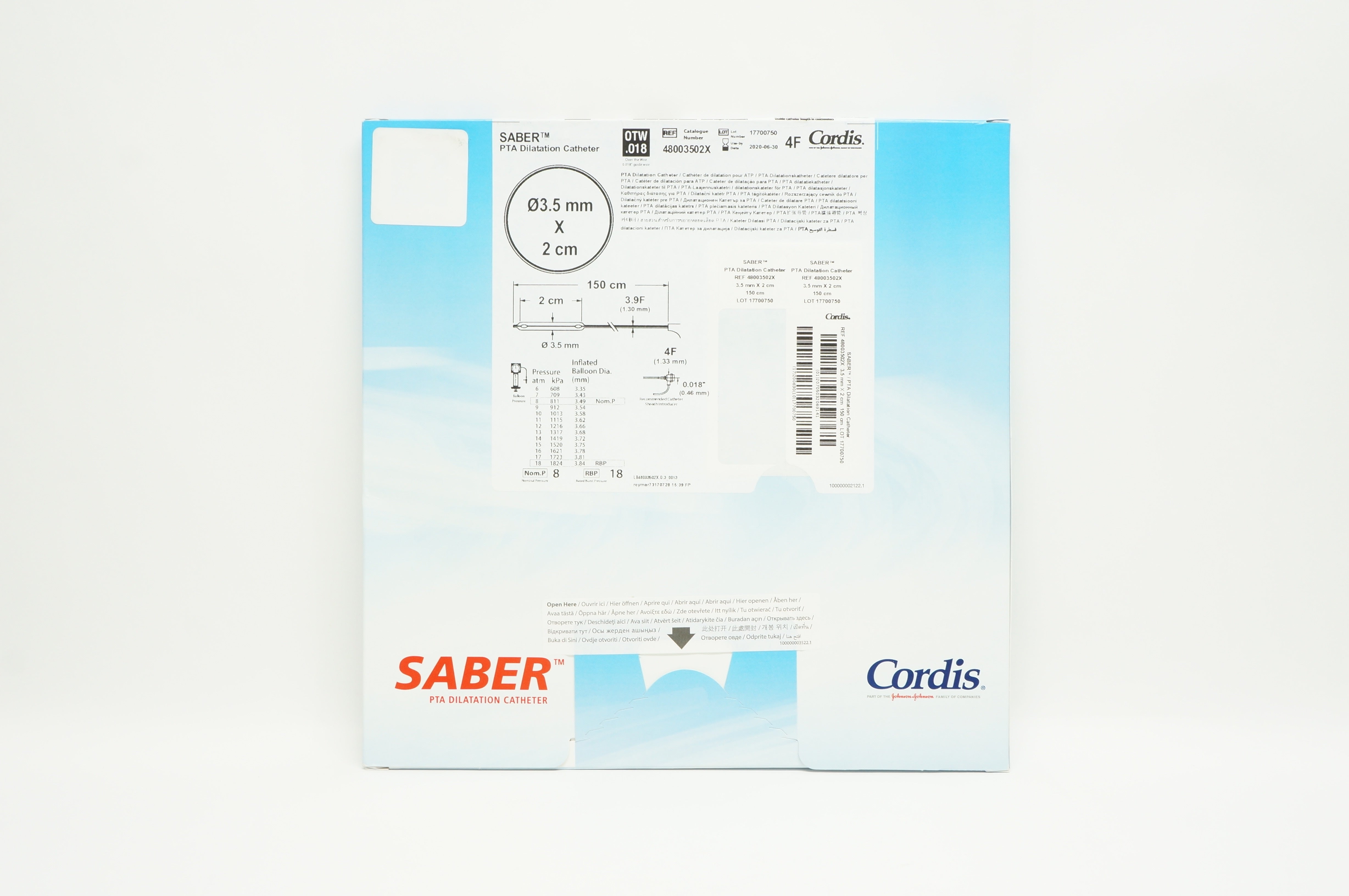 Cordis 48003502X Saber PTA Dilatation Cath. 4F 3.5mm x 2cm (x)