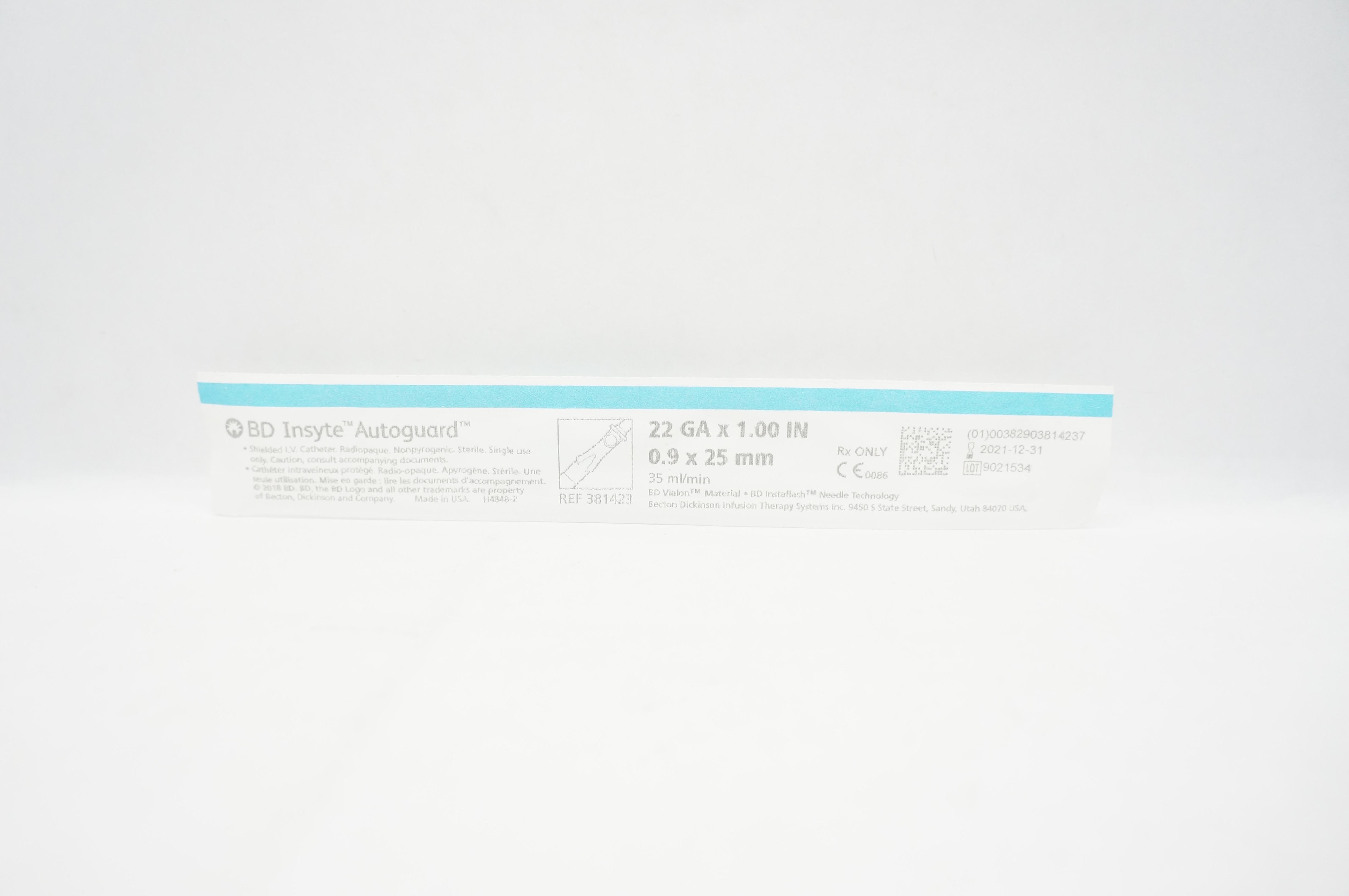 BD 381423 Insyte Autoguard Shielded IV Cath. 22Ga x 1.00 inch x 35 ml/min (x)
