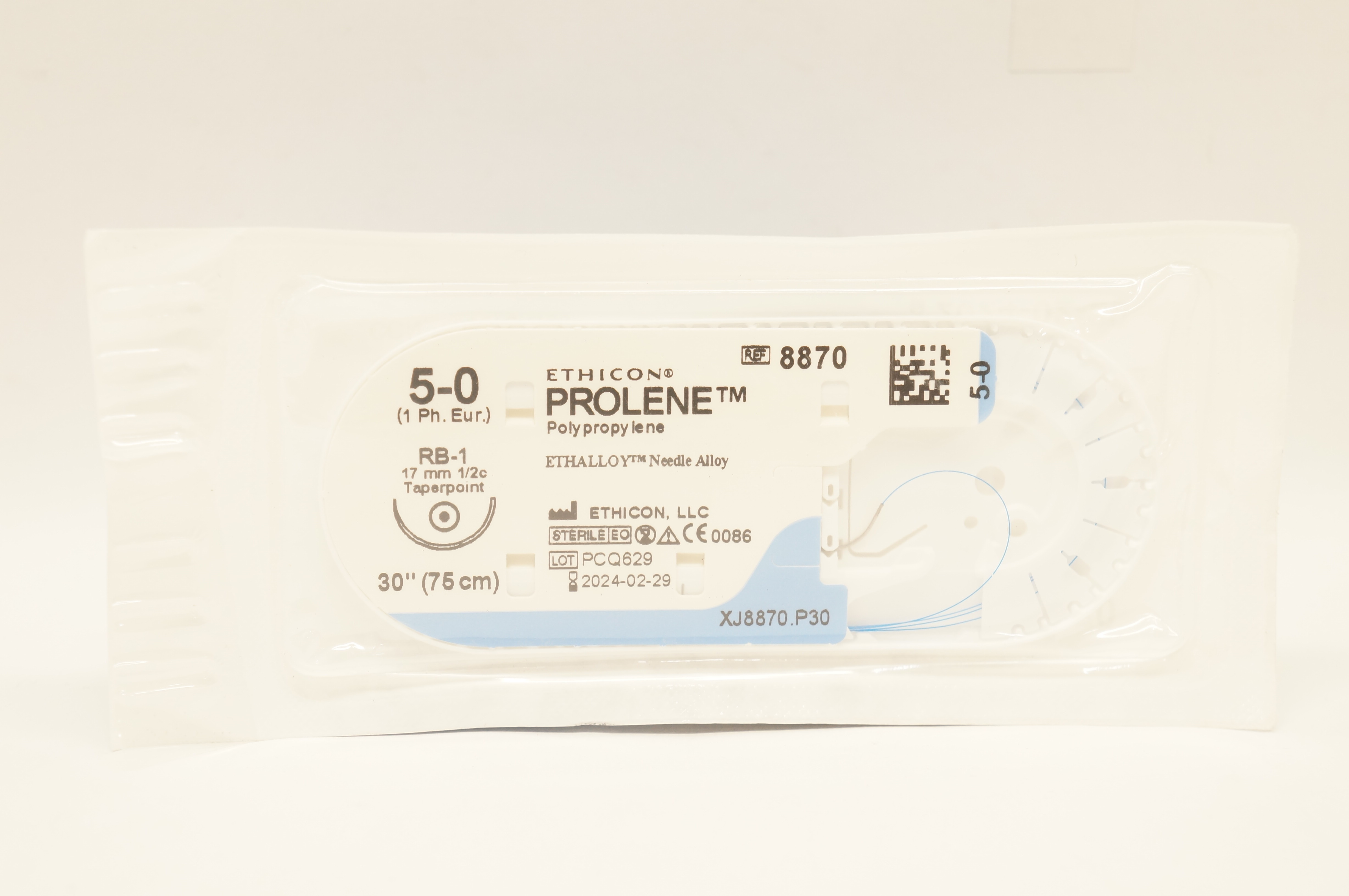Ethicon 8870 5-0 Prolene Polypropylene Stre RB-1 17mm 1/2c Taperpoint, 30 inch
