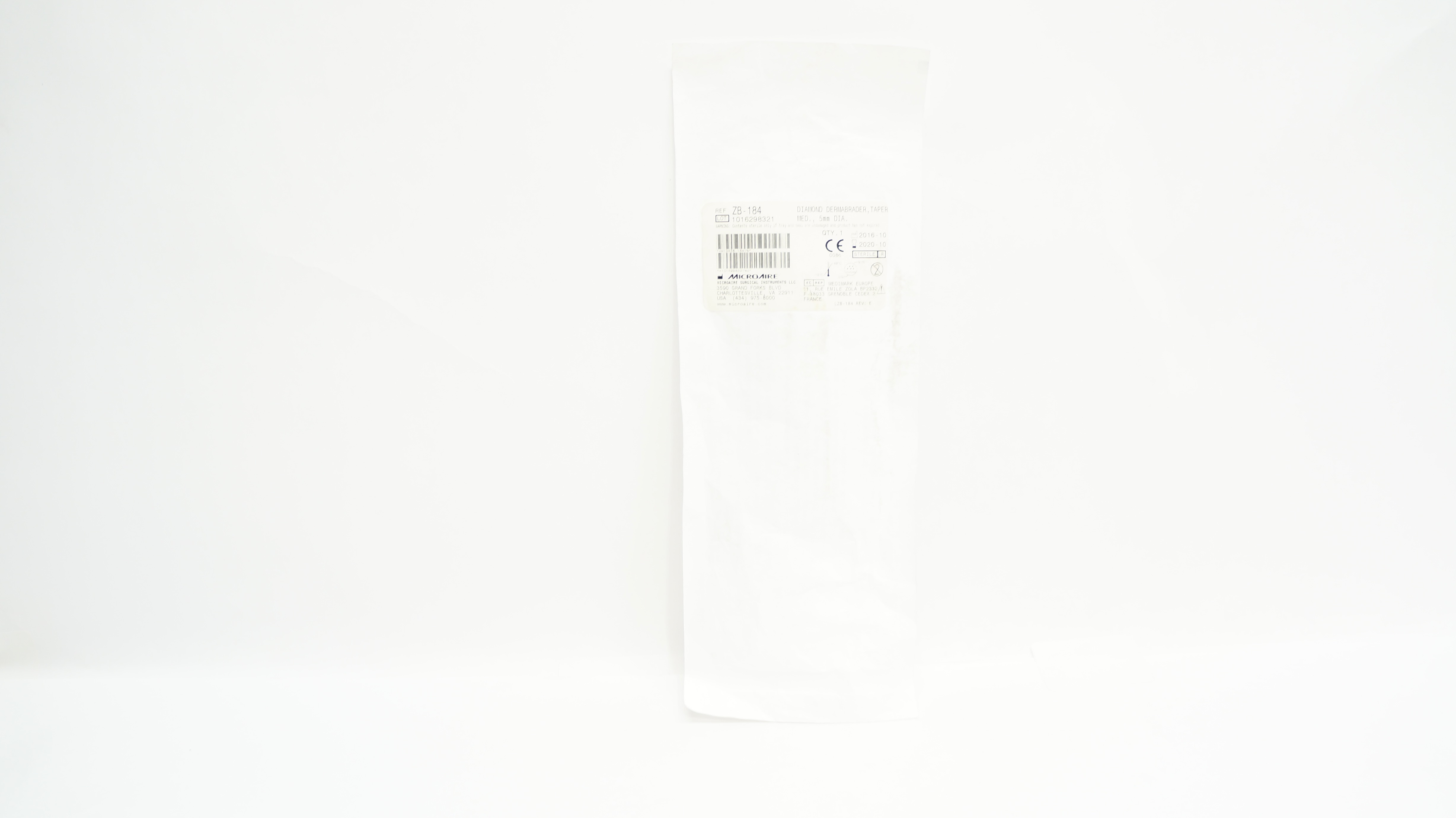 Microaire Surgical ZB-184 Diamond Dermabrader, Taper Med., 5 mm DIA (x)