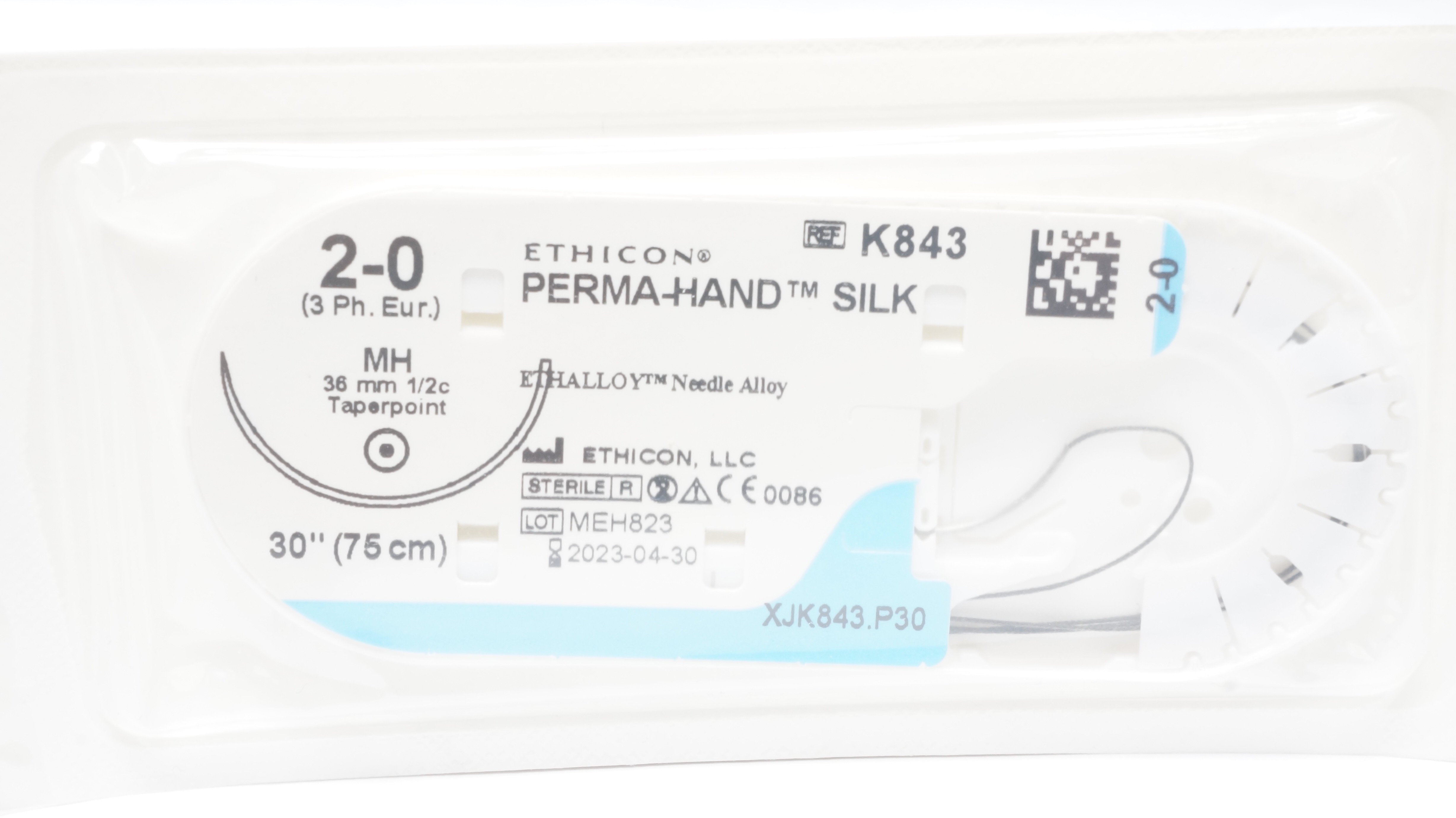 Ethicon K843 2-0 Perma-Hand Silk Stre MH 36mm 1/2c Taperpoint 30 inch (x)