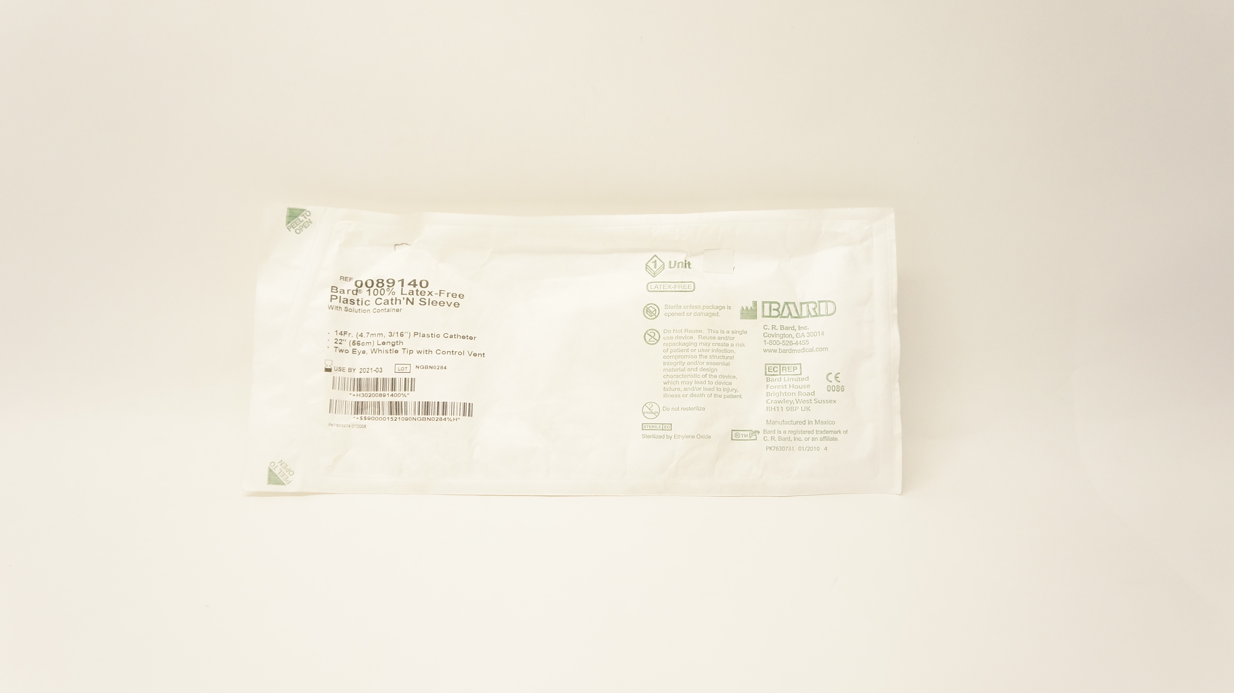 Bard 0089140 Plastic Cath'N Sleeve with Solution Container 14Fr x 22 inch (x)
