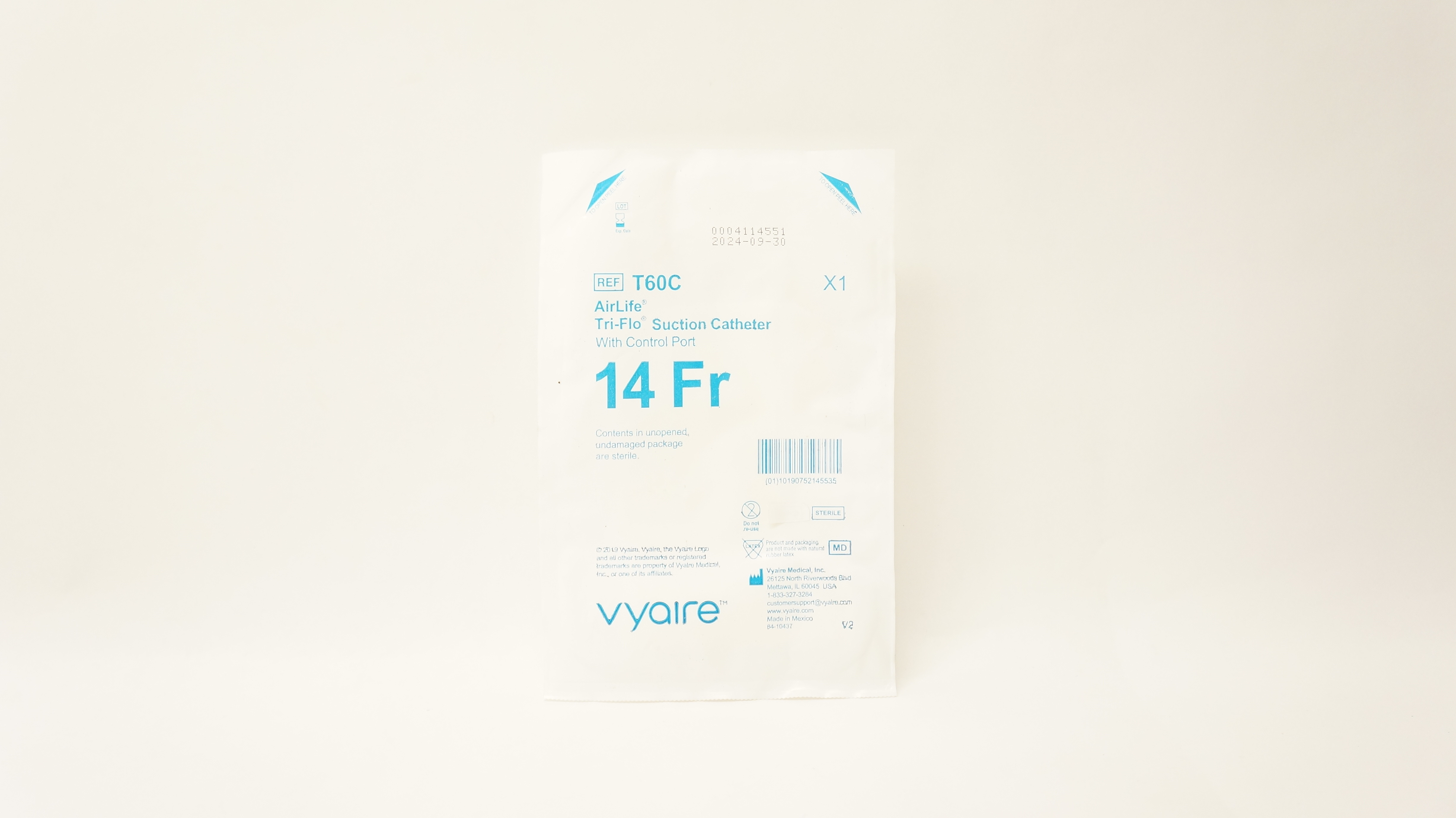 CareFusion T60C AirLife Tri-Flo Suction Cath. with Control Port, 14Fr.