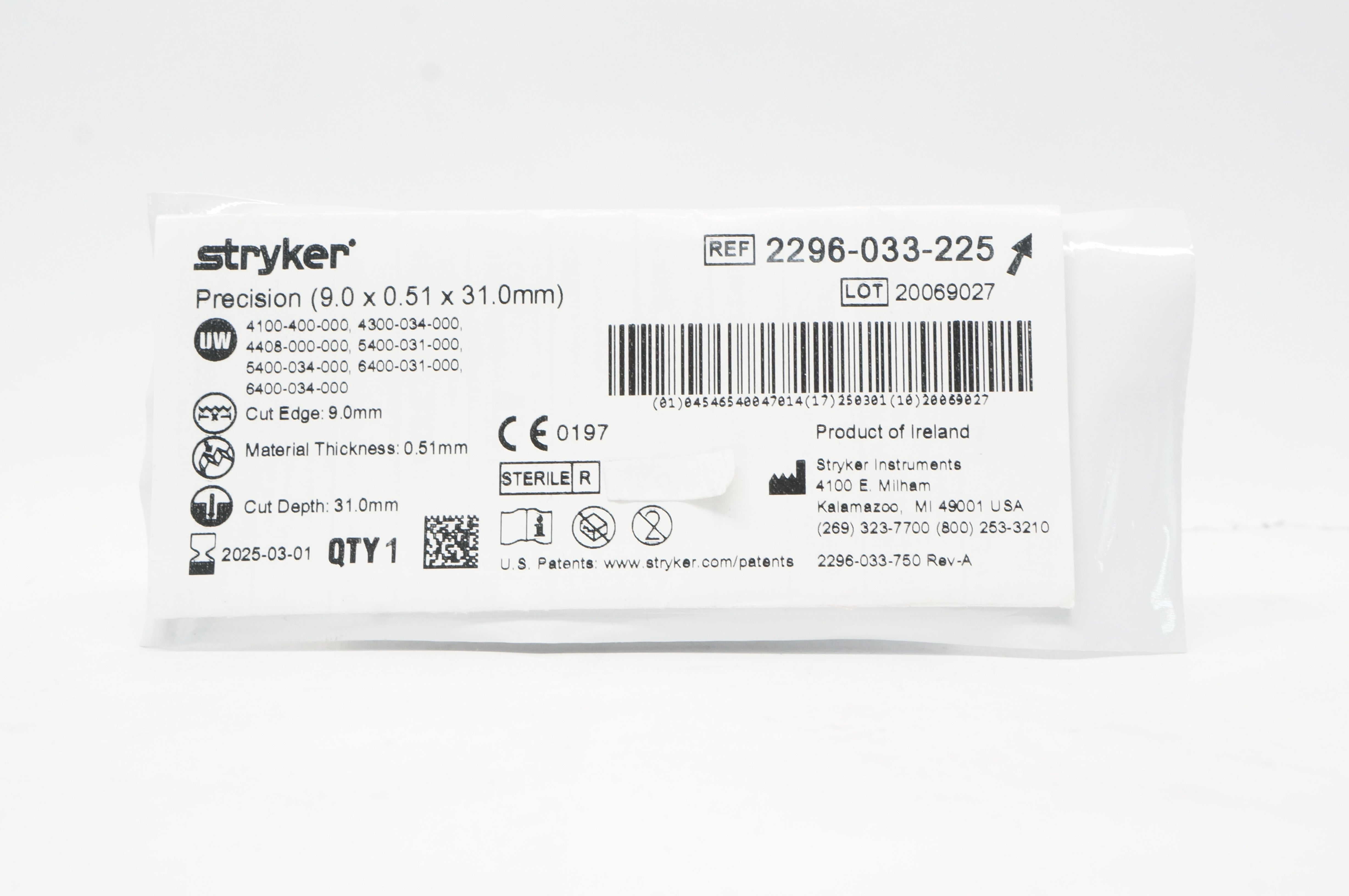 Stryker 2296-033-225 Precision 9.0 x 0.51 x 31.0mm