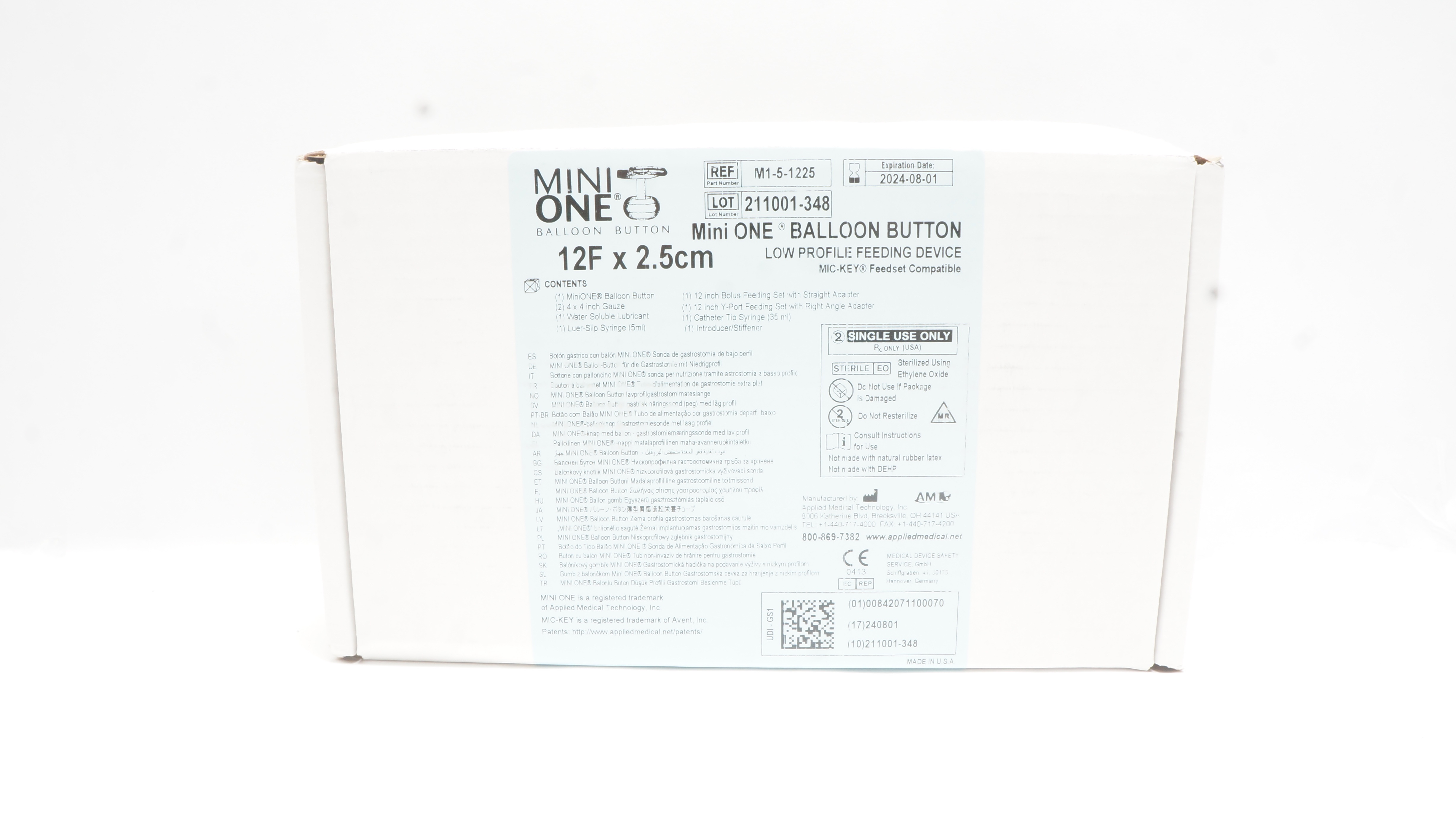 Applied Medical M1-5-1225 MiniOne Balloon Button Feeding Device 12F x 2.5cm