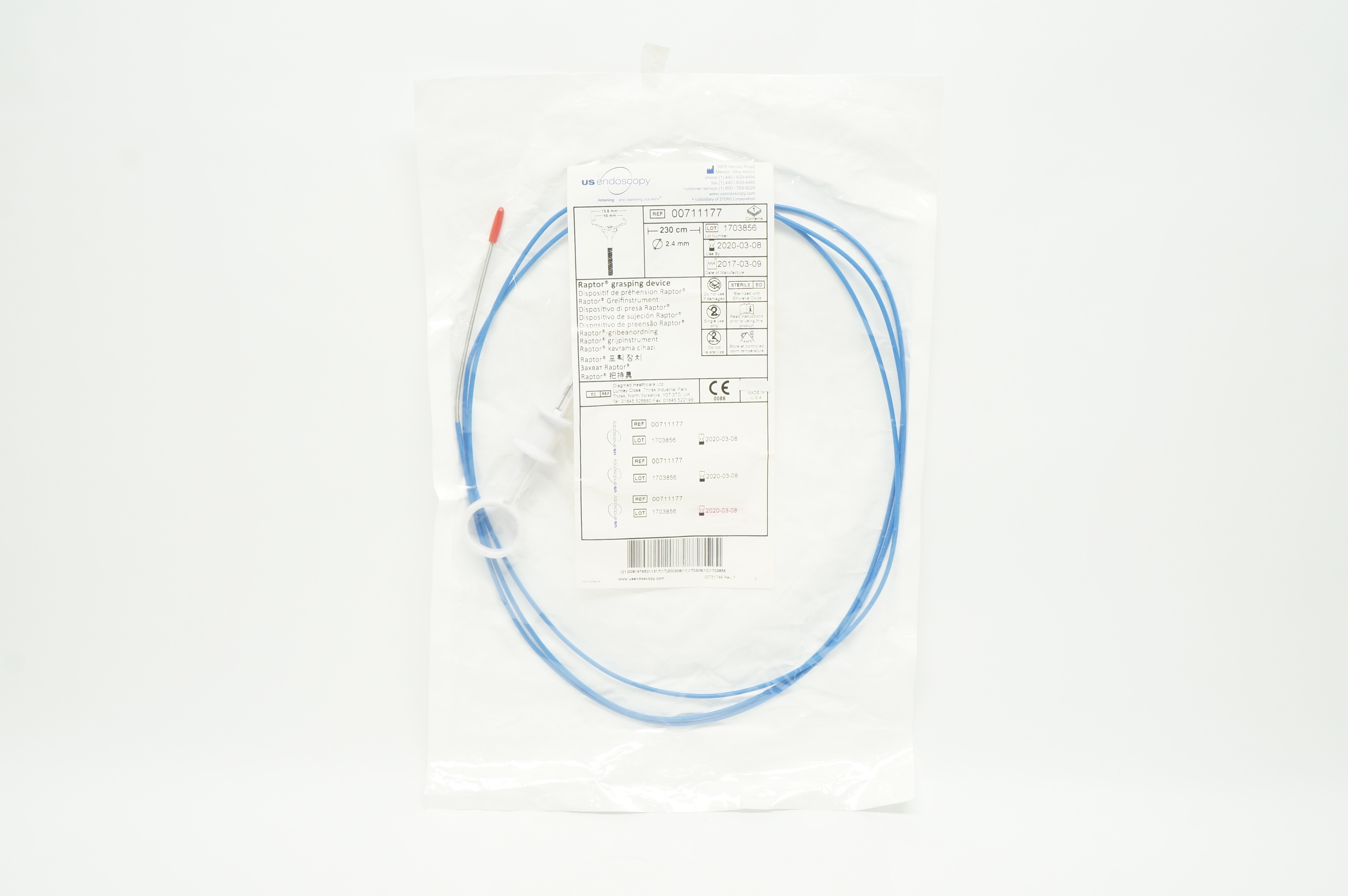 US Endoscopy 00711177 Steris Raptor Grasping Device 2.4mm x 230cm (x)