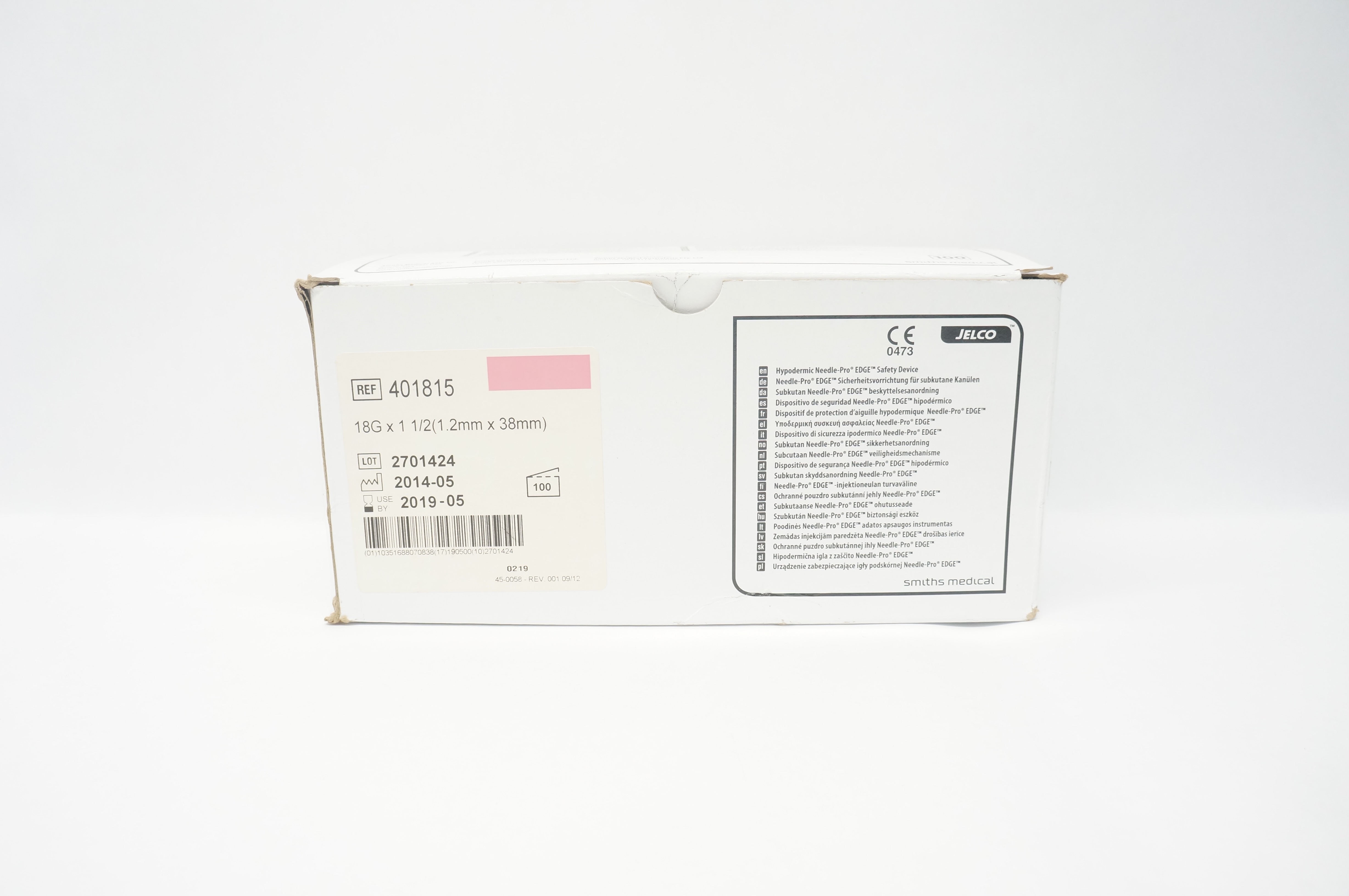 Smiths Medical 401815 Jelco Hypodermic Safety Device 18G x 1-1/2(x) - Box of 100