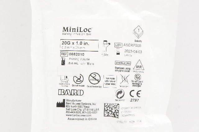Bard 0682010 MiniLoc Safety Infusion Set 20G x 1.0inch Prim. Vol. 0.4mL (x)