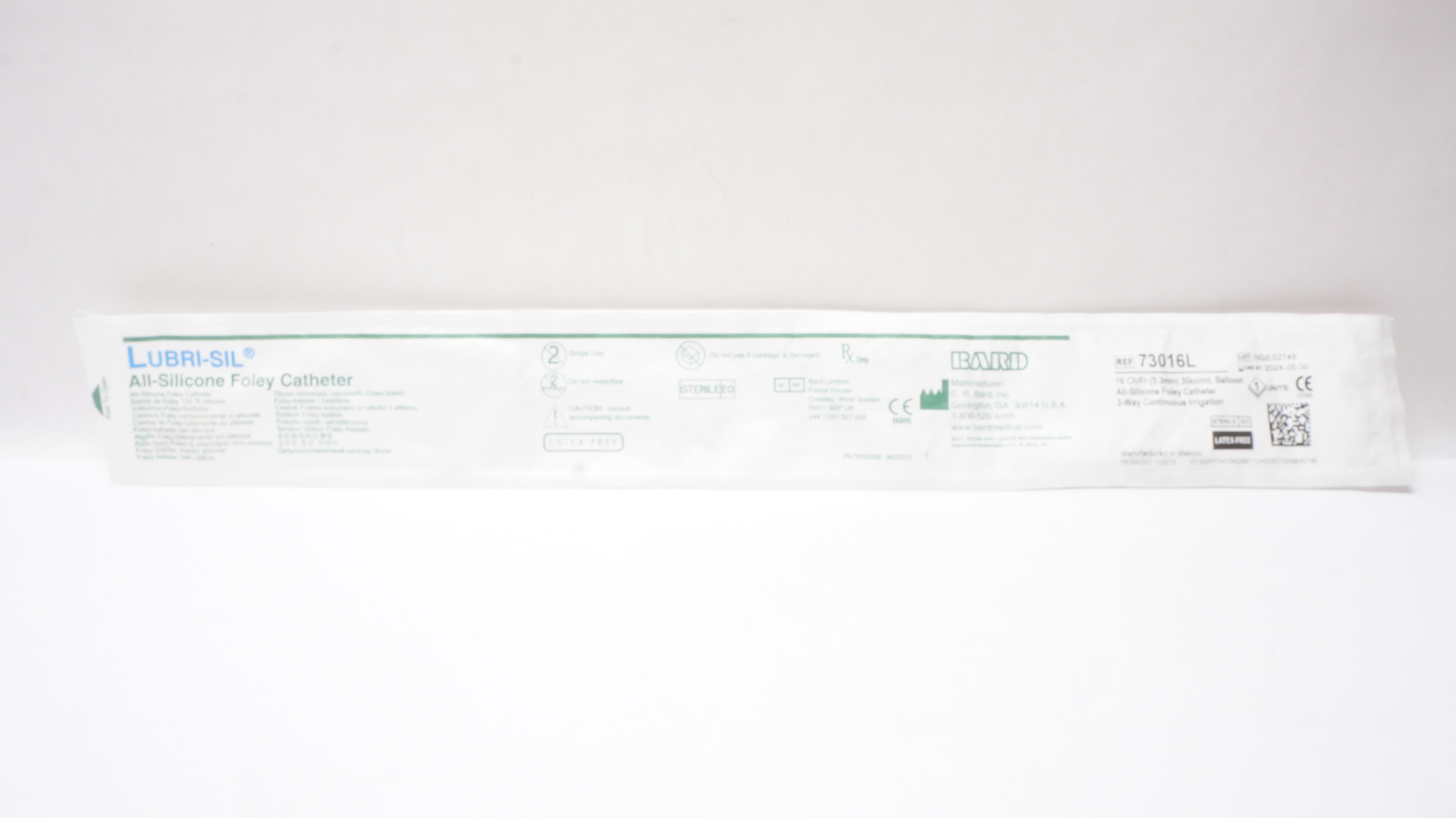Bard 73016L Lubri-Sil All-Silicone Foley Cath. Balloon 16Fr x 30cc/mL