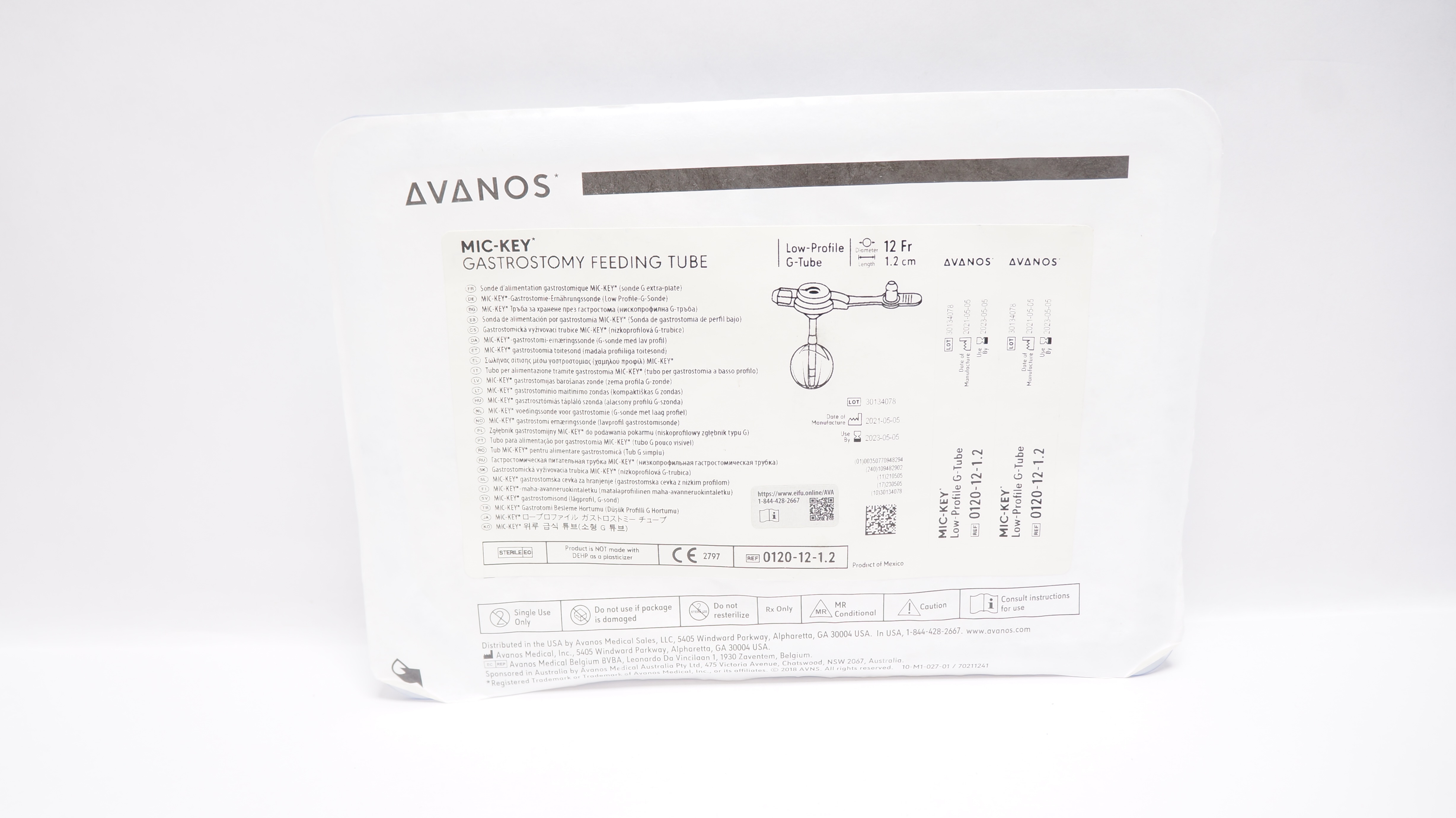 Avanos 0120-12-1.2 Mic-Key Gastrostomy Feeding Tube 12Fr x 1.2cm (x)