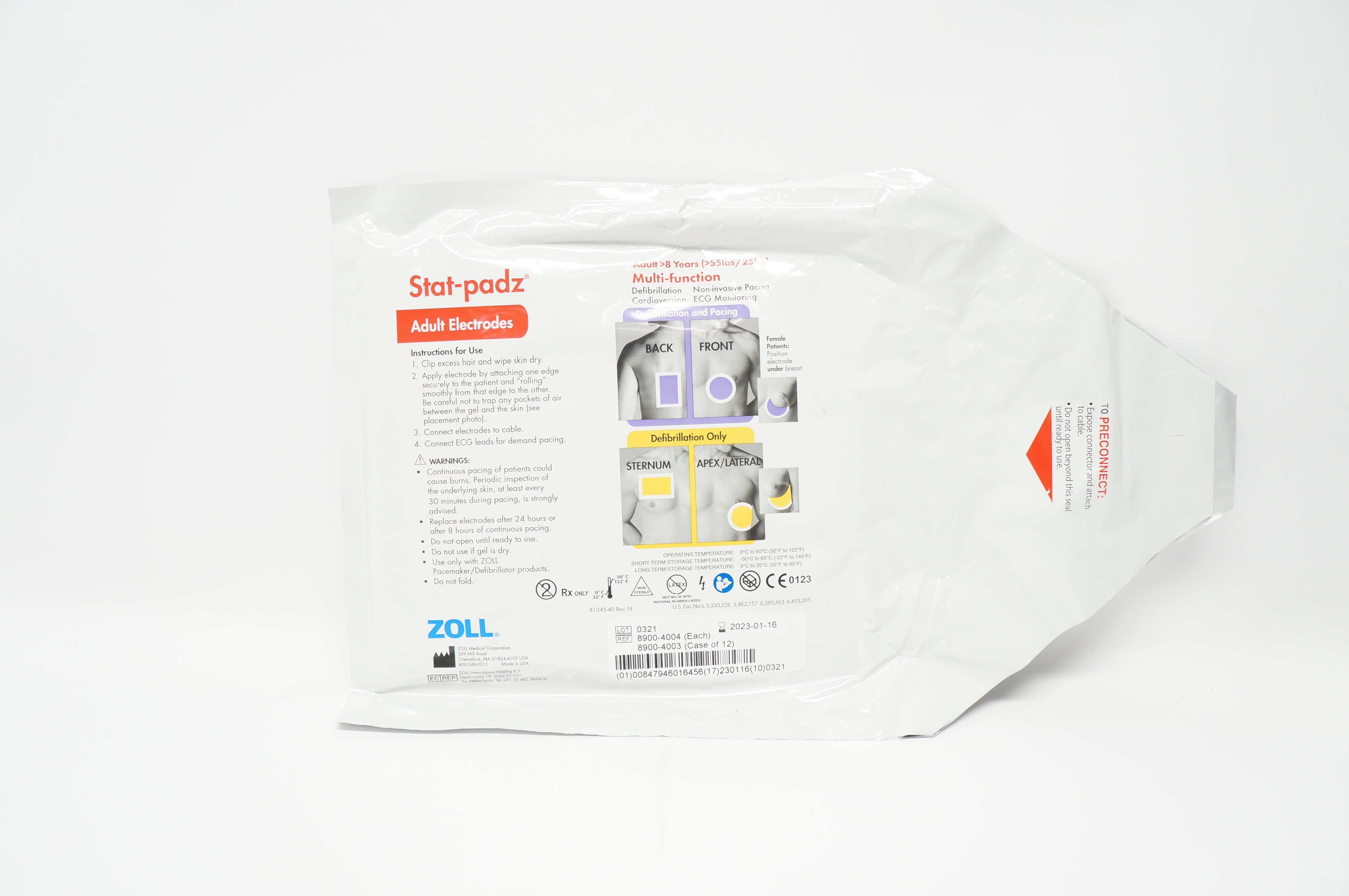 Zoll 8900-4004 Stat-padz Multi-Function Adult Electrodes >8 Years >55 lbs