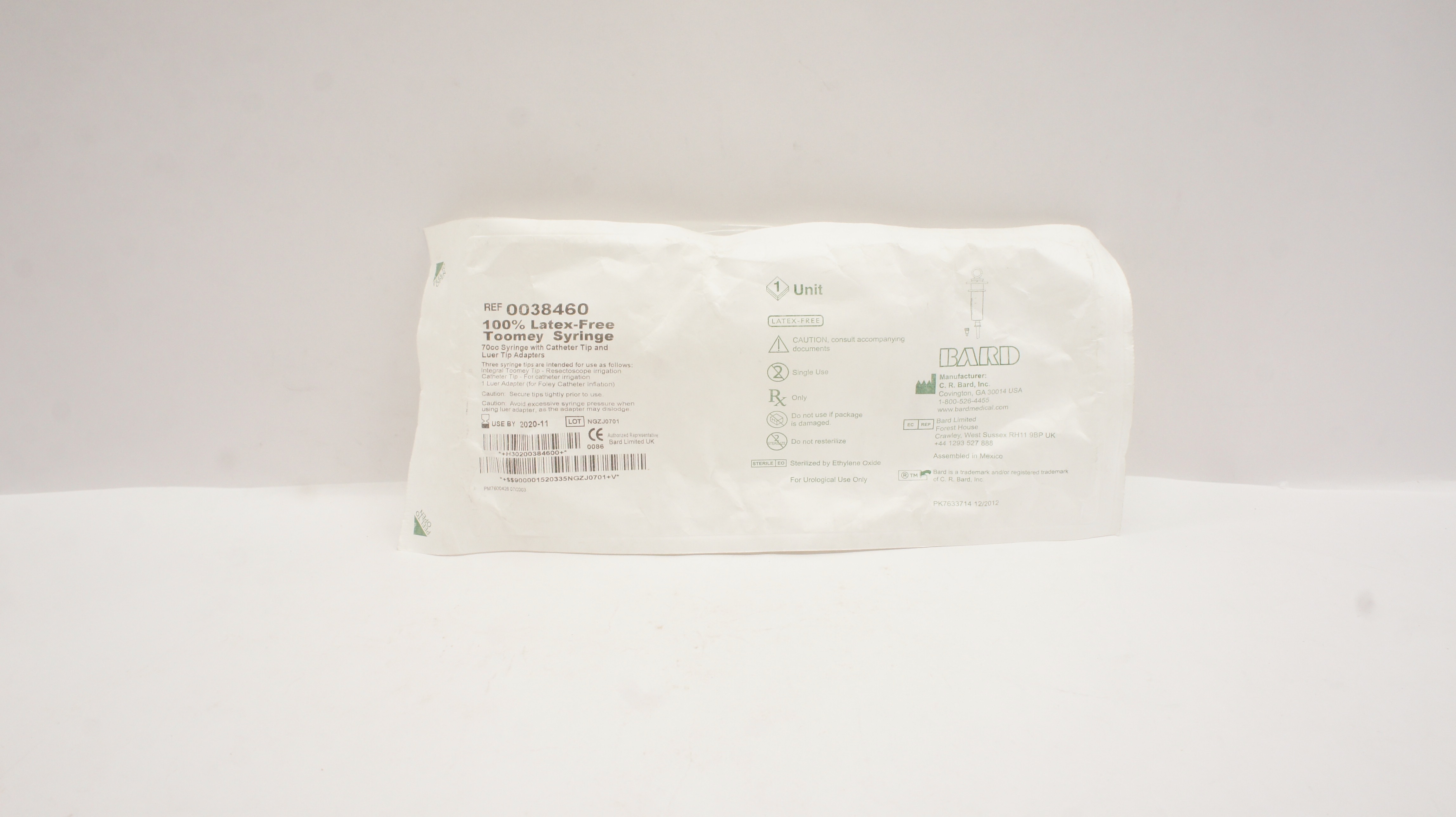 Bard 0038460 Toomey Syringe 70cc With Cath. Tip & Luer Tip Adapters (x)
