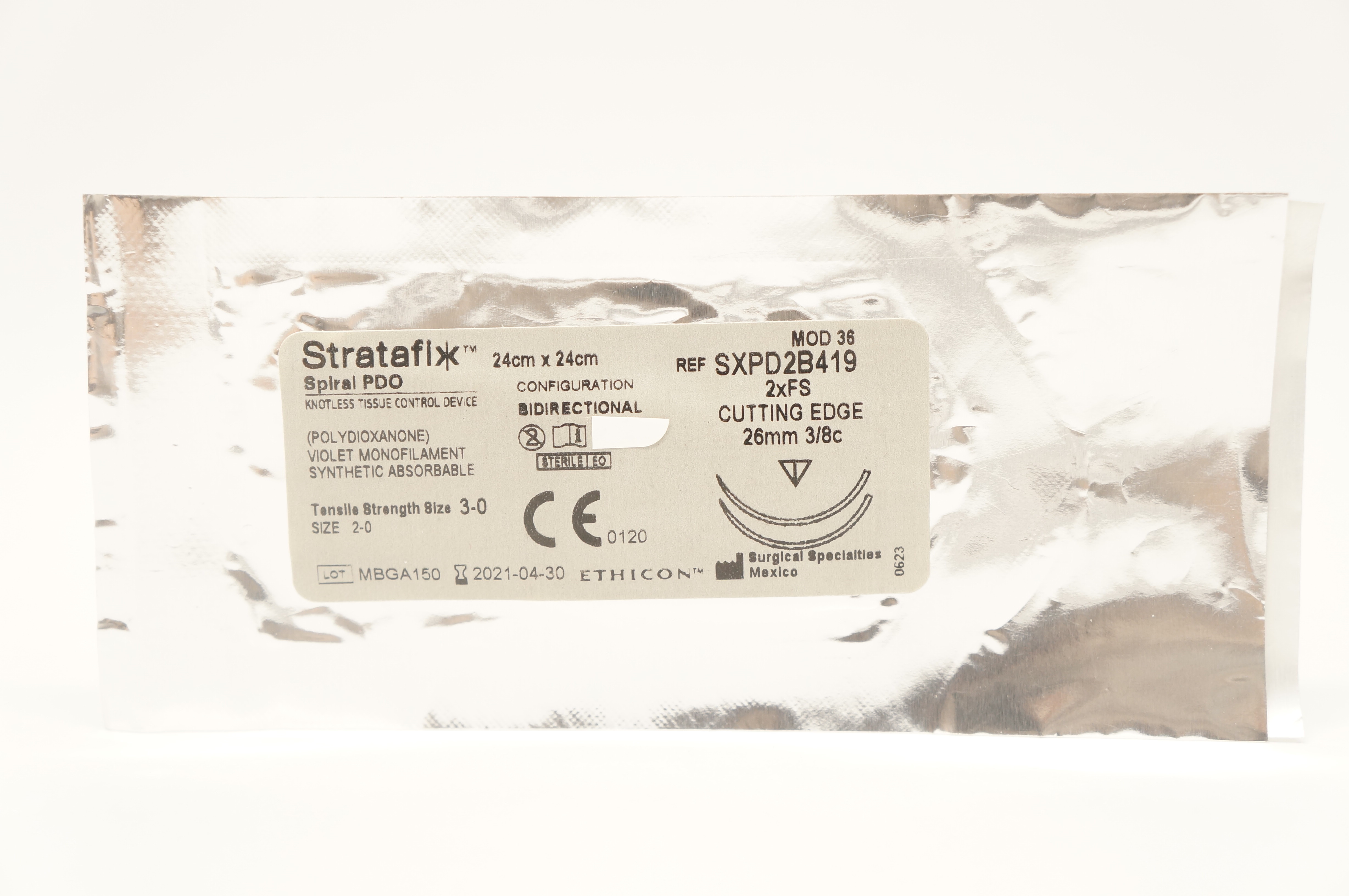 Ethicon SXPD2B419 3-0 Stratafix Spiral PDO 26mm 3/8c, 24cm x 24cm (x)