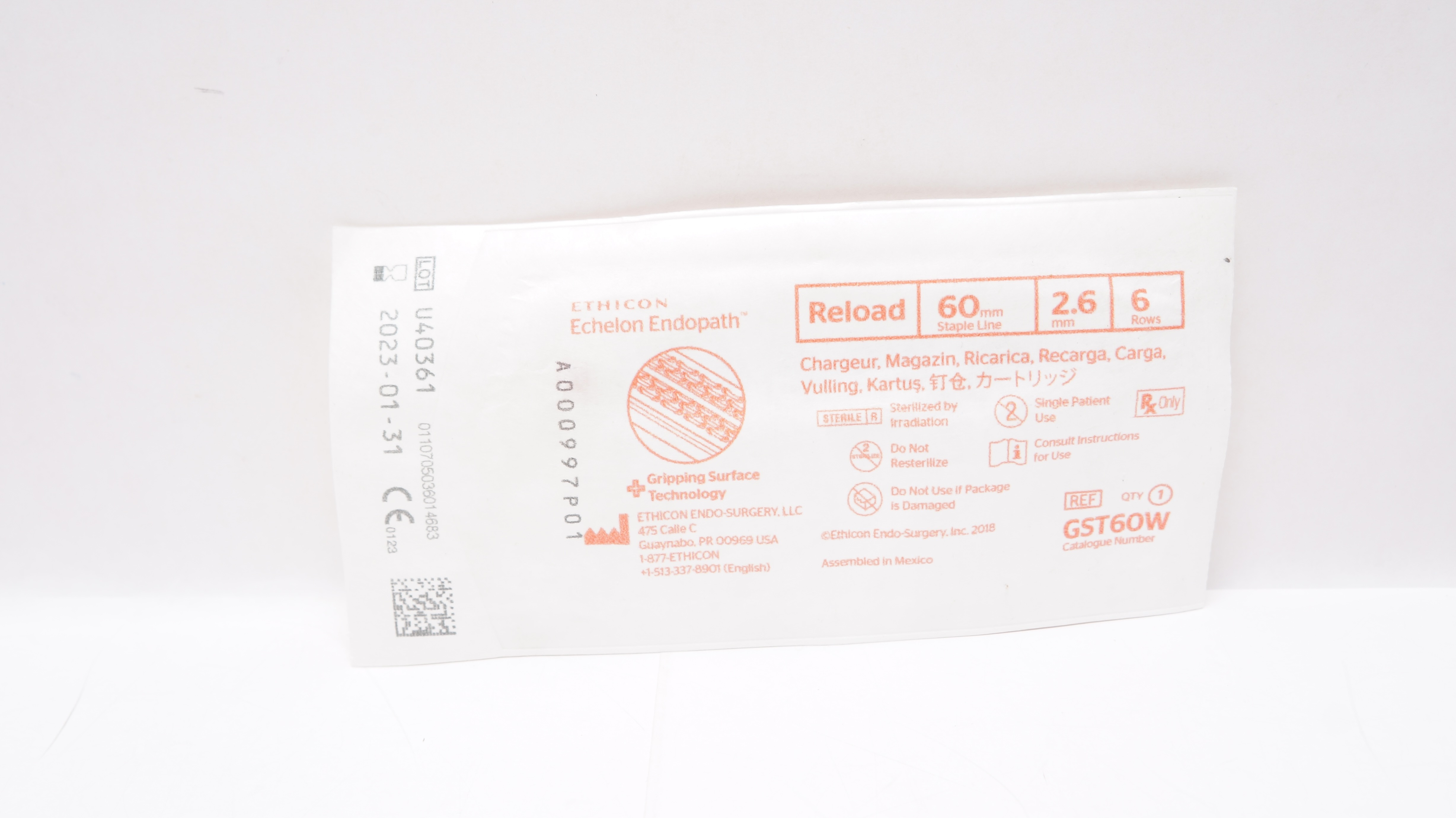 Ethicon GST60W Echelon Endopath Reload 60mm Staple Line, 2.6mm 6 Rows (x)