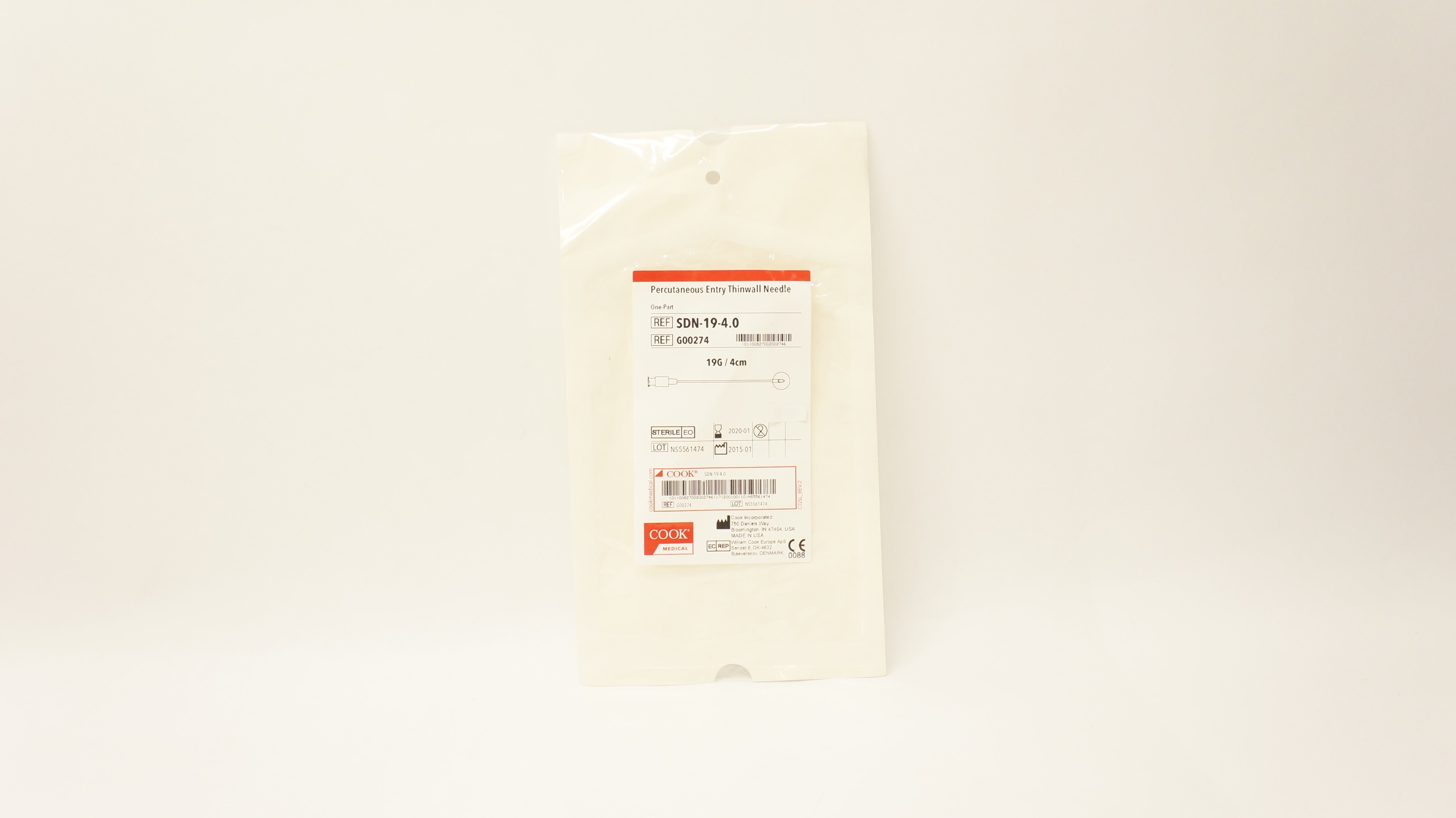 Cook Medical G00274 Percutaneous Entry Thinwall Ndle One-Part 19G/4cm (x)