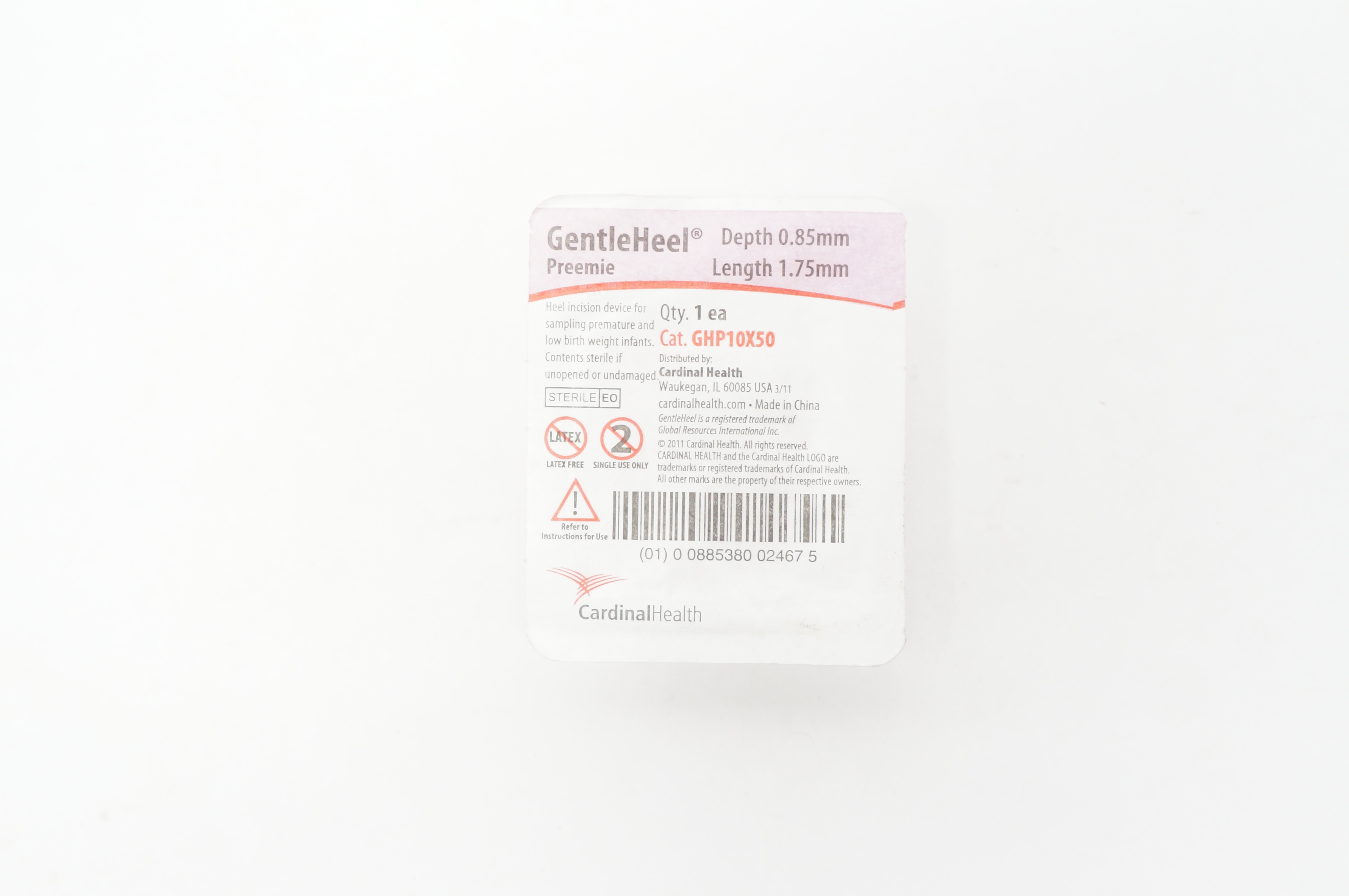 Cardinal Health GHP10X50 Gentle Heel Preemie 0.85mm x 1.75mm
