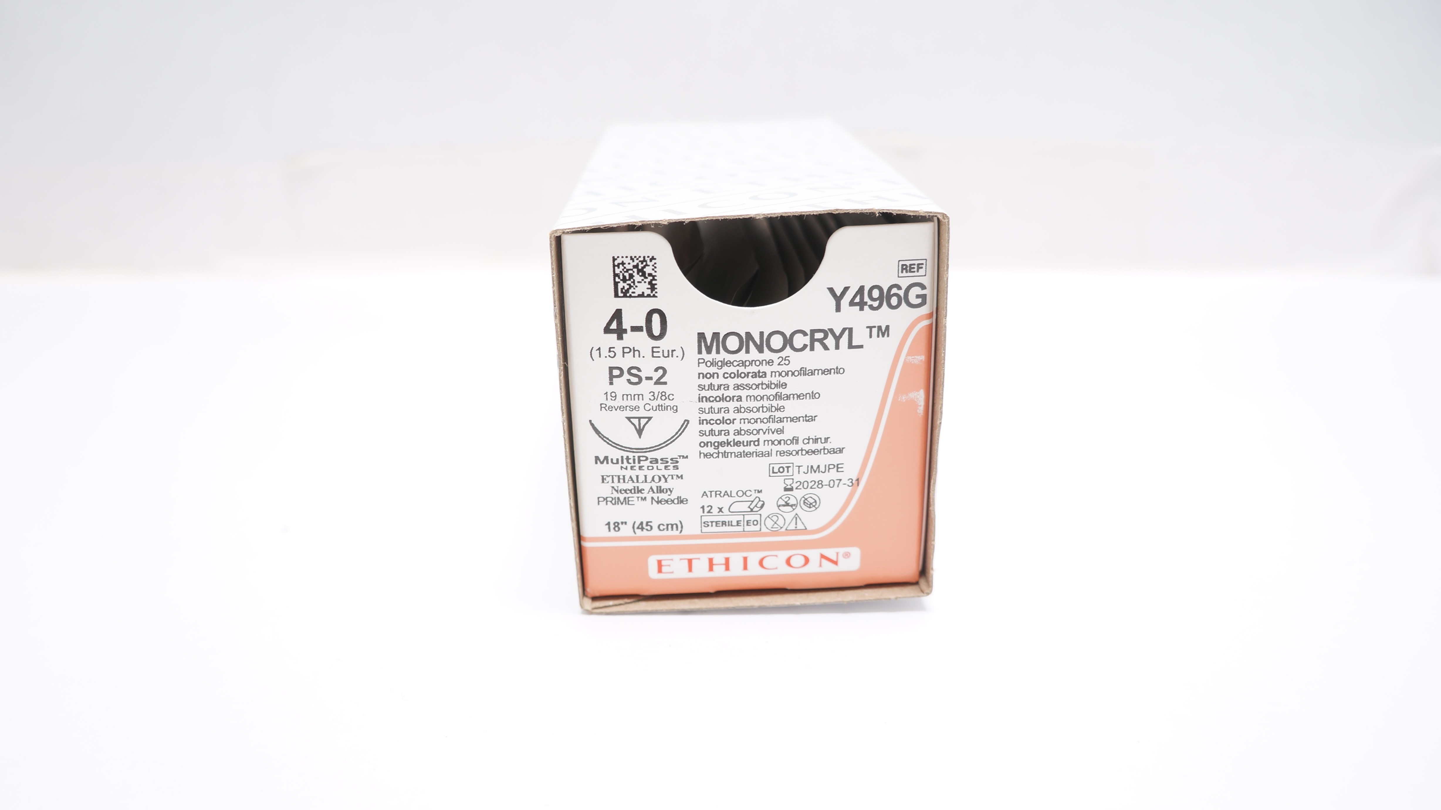 Ethicon Y496G 4-0 Monocryl PS-2 19mm 3/8c Reverse Cutting 18inch - Box of 11