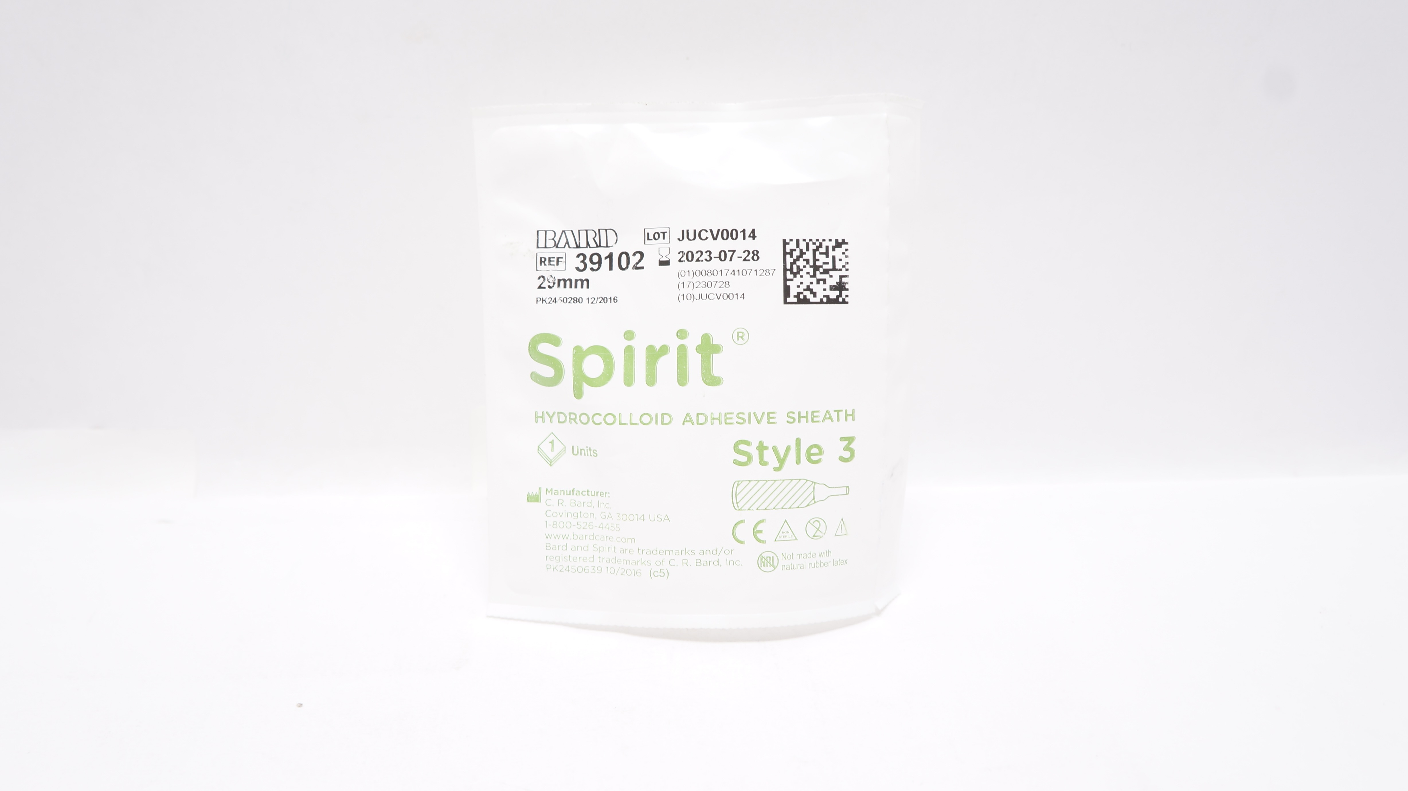 Bard 39102 Spirit Hydrocolloid Adhesive Sheath Style 3, 29mm