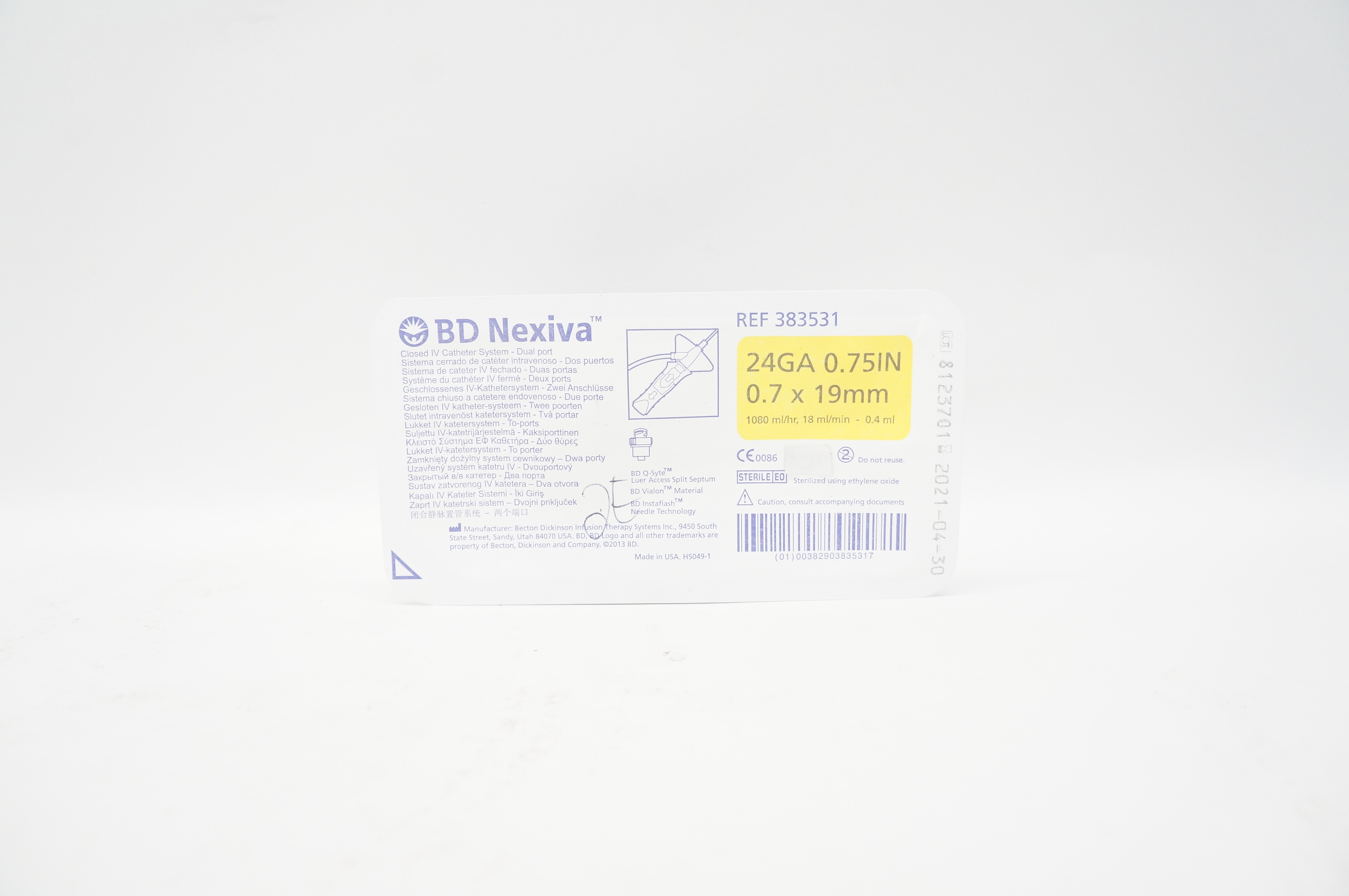 BD 383531 Nexiva Closed IV Cath. System Dual Port 24Ga x 0.75inch 0.4ml (x)