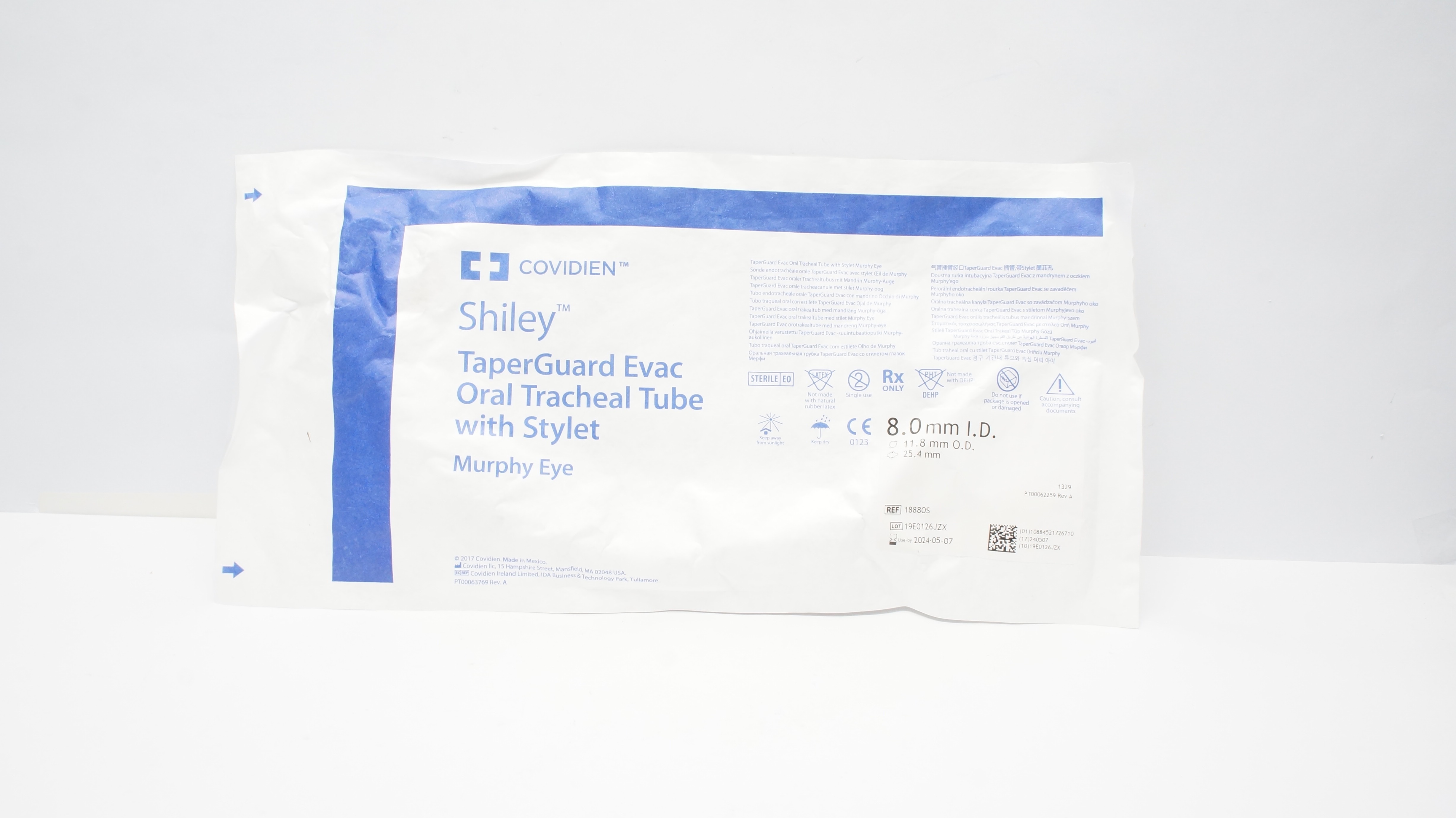 Covidien 18880S Shiley TaperGuard Oral Tracheal Tube 8.0ID x 11.8OD x 25.4mm (x)