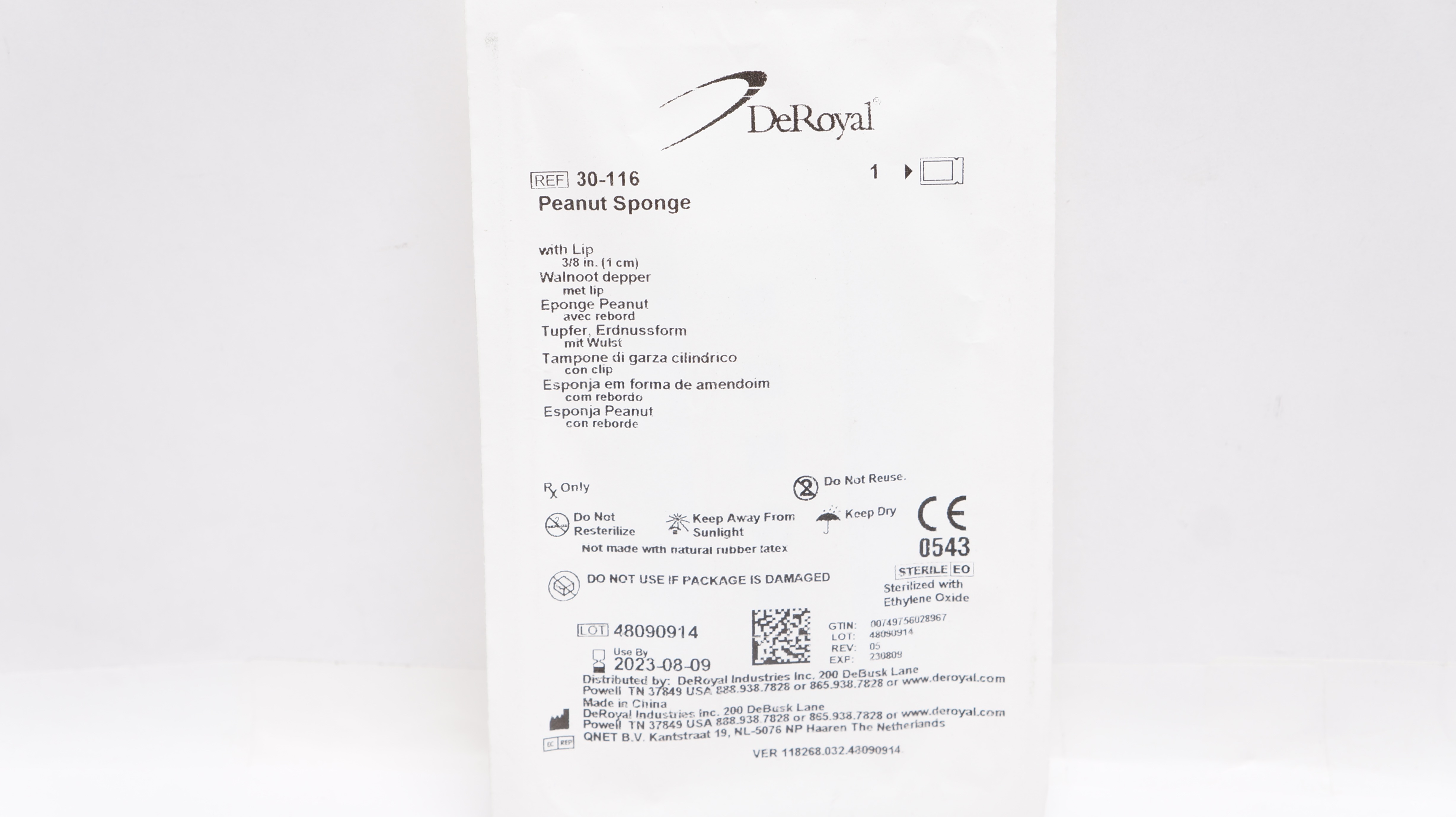 DeRoyal 30116 Peanut Sponge with Lip 3/8inch (x)