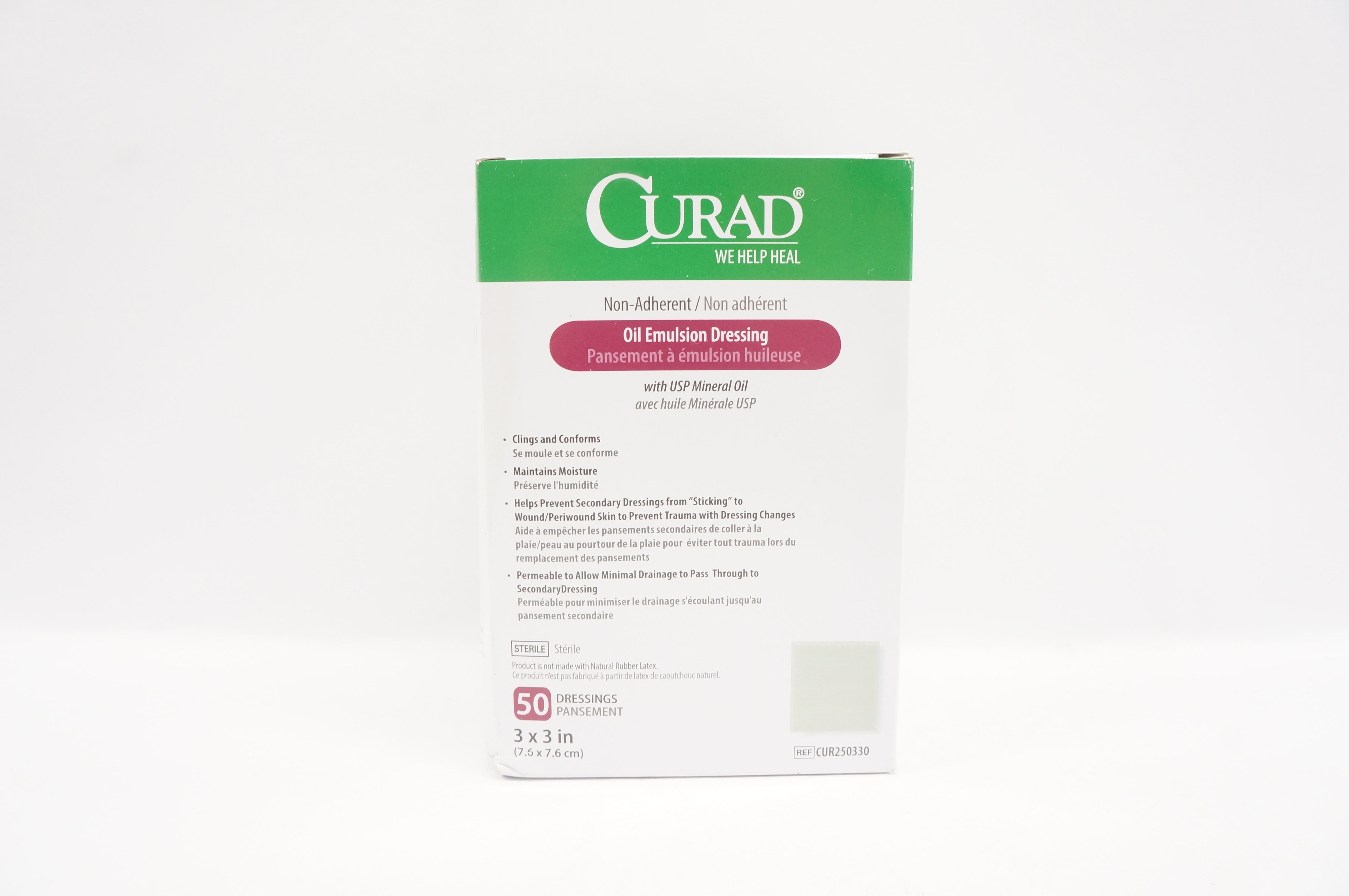 Medline CUR250330 Curad Non-Adherent Oil Emulsion Dressing 3 x 3inch - Box of 50