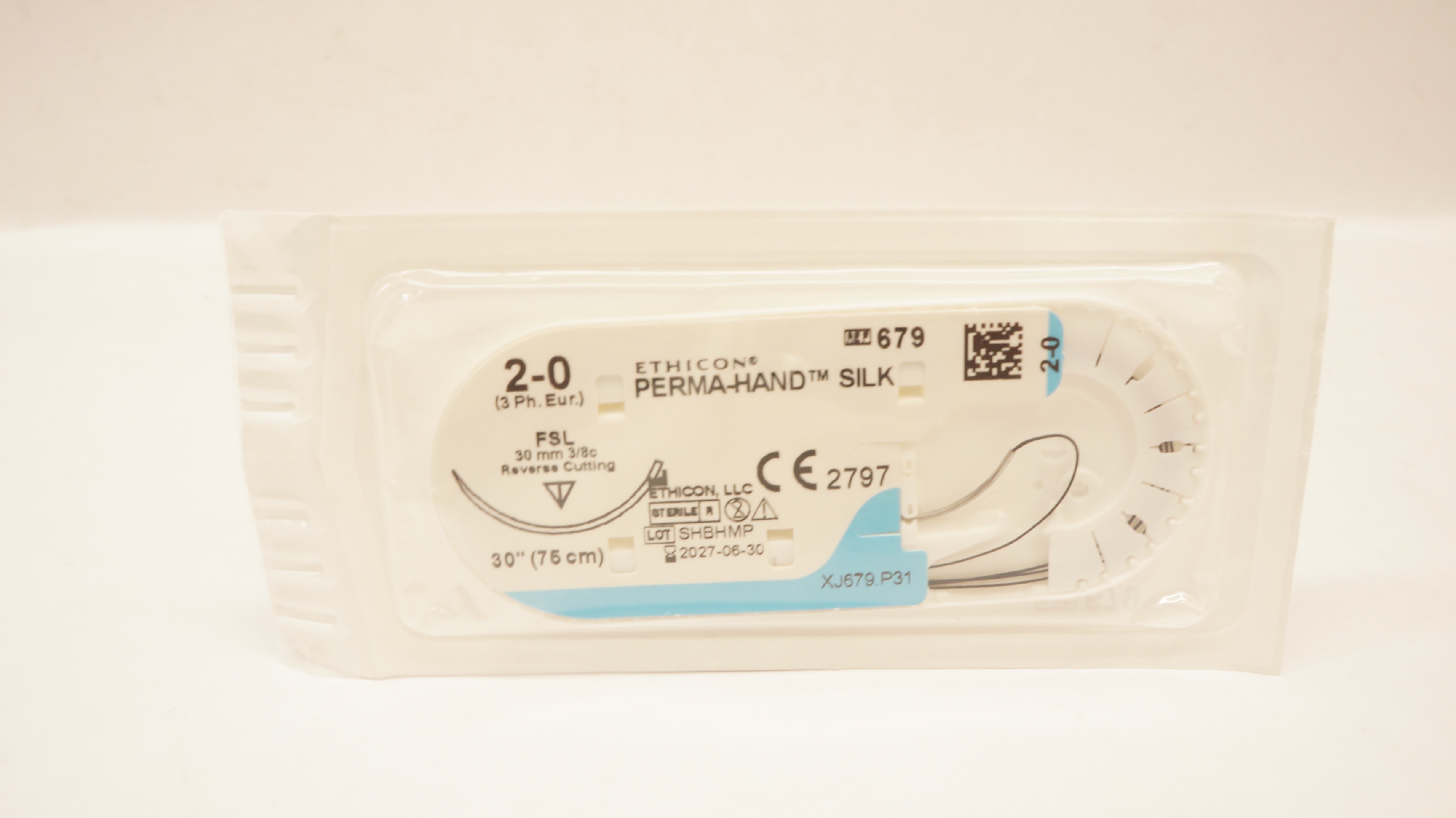 Ethicon 679 2-0 Perma-Hand Silk FSL 30mm 3/8c Reverse Cutting 30inch