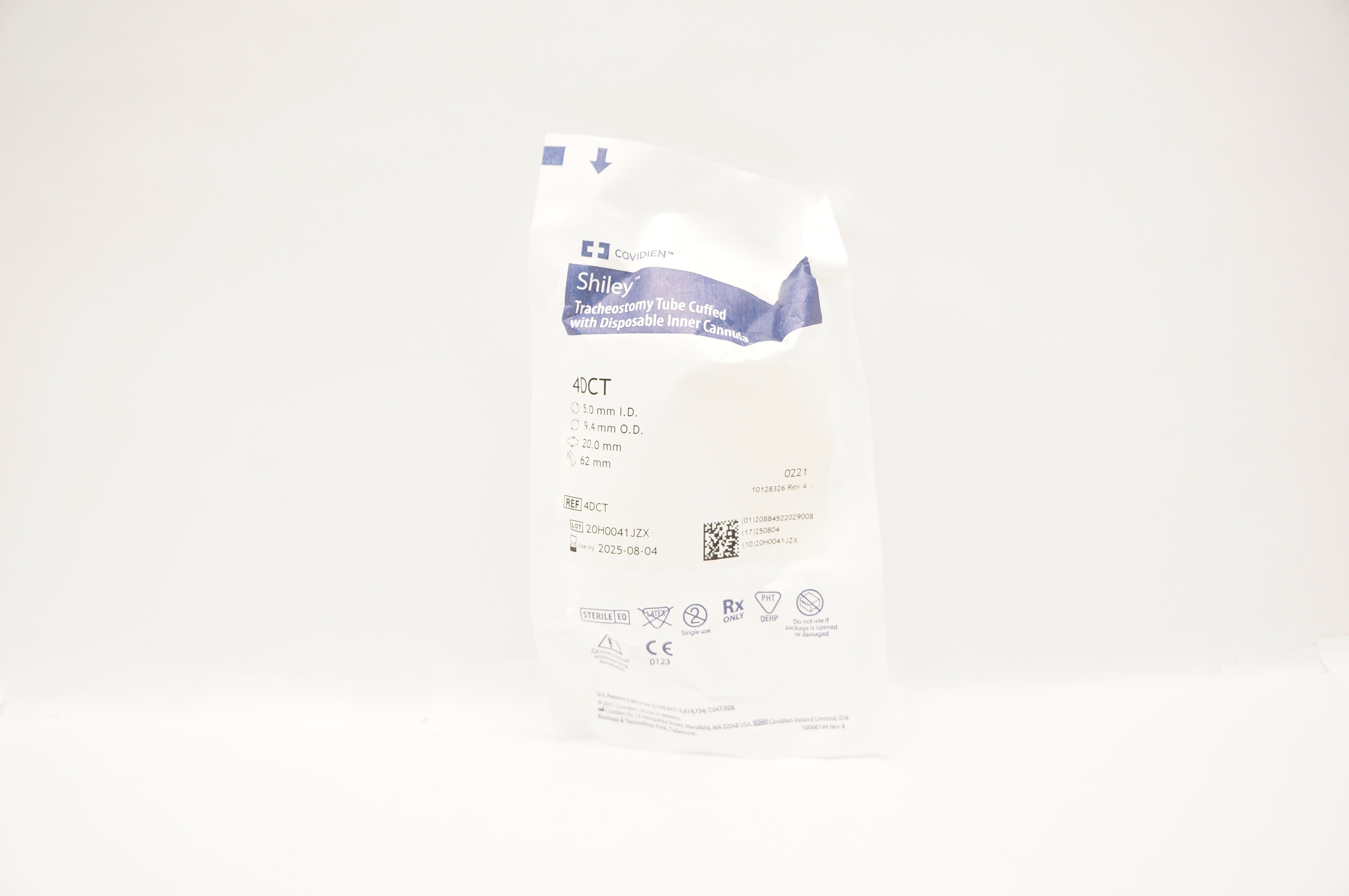 Covidien 4DCT Shiley Tracheostomy Tube Cuffed 5.0 I.D. x 9.4 O.D. x 20.0 x 62mm