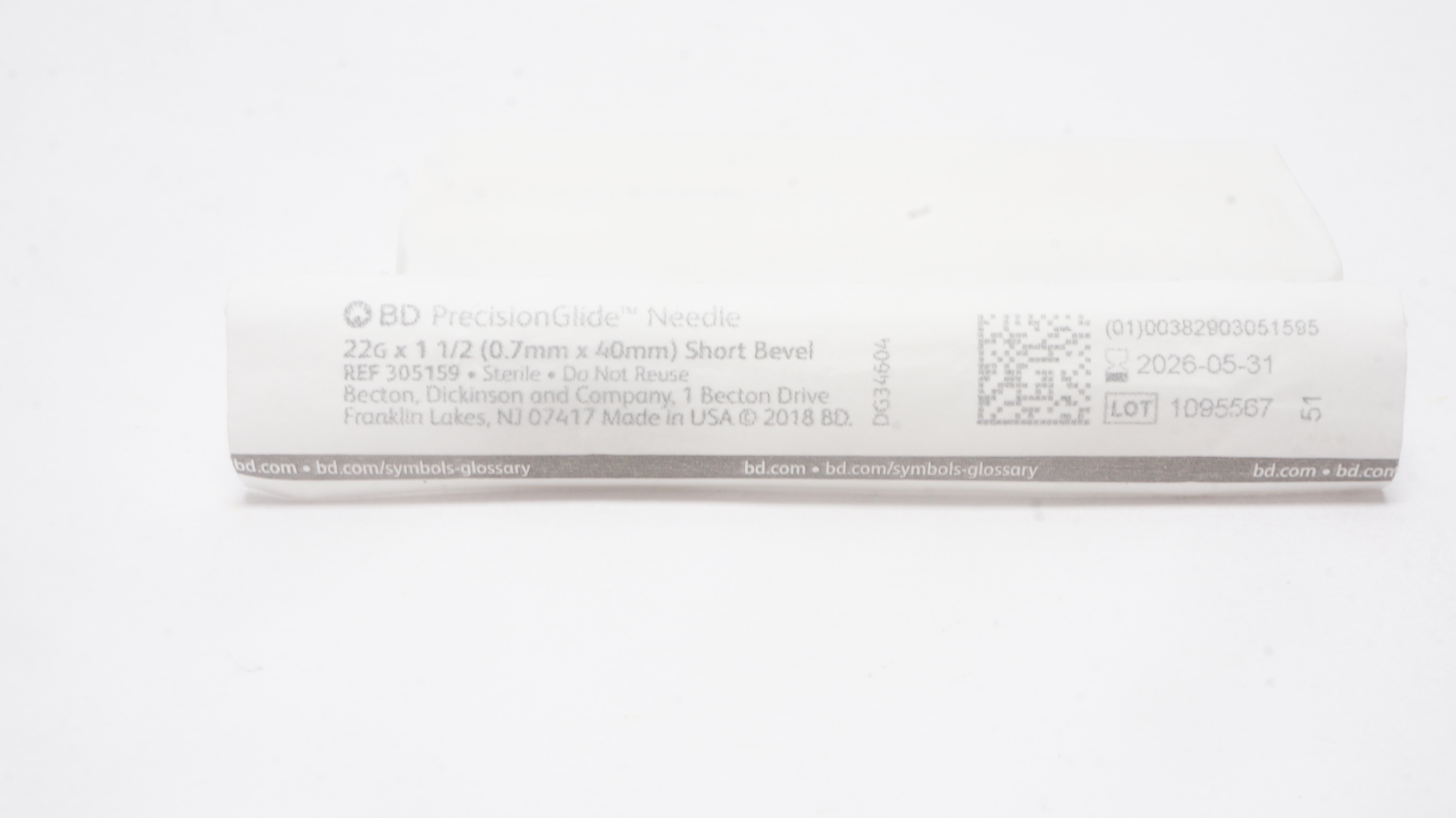 BD 305159 PrecisionGlide Ndle 22G x 1-1/2 Short Bevel