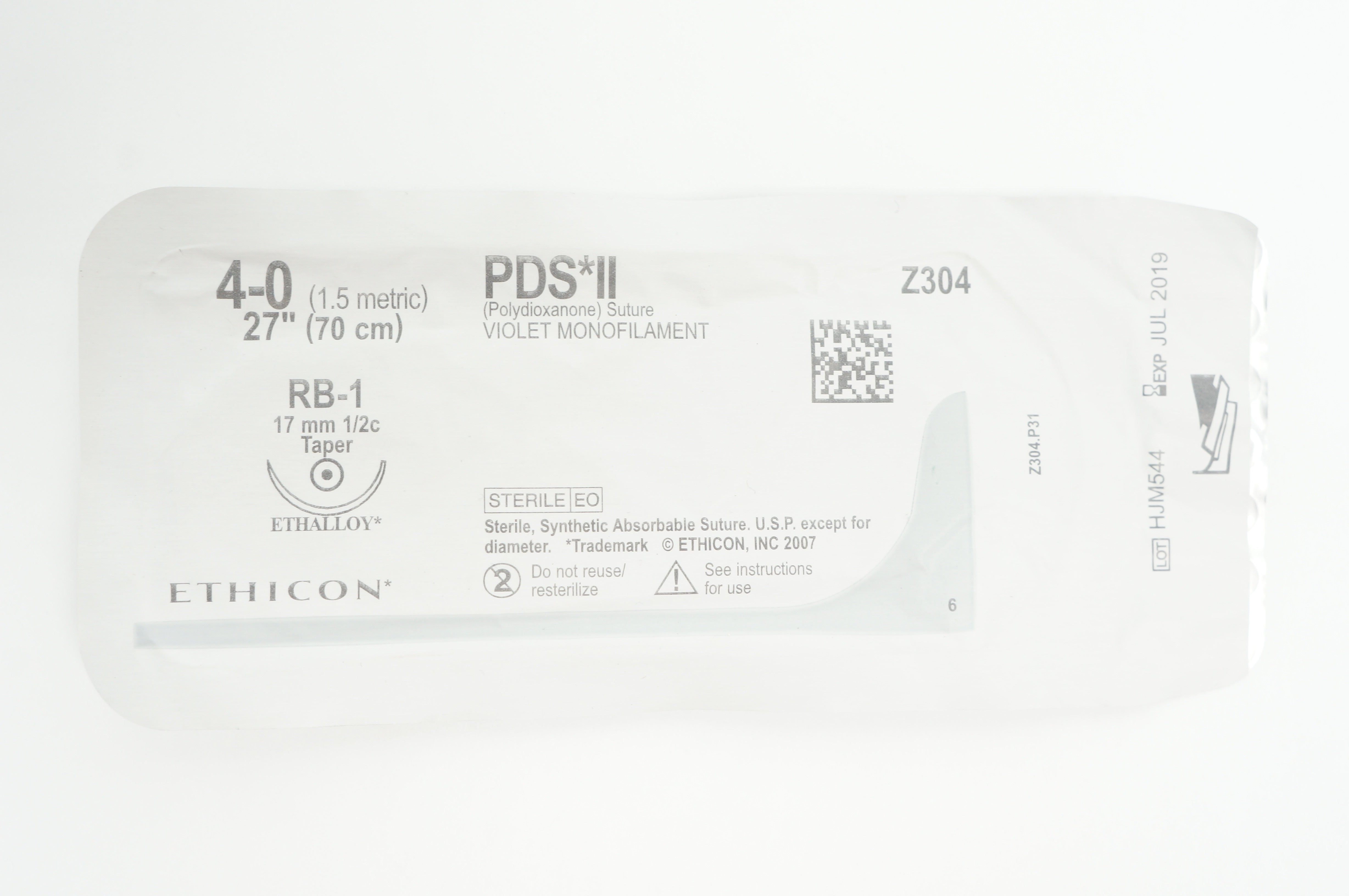 Ethicon Z304 4-0 PDS II VIOLET MONOFILAMENT RB-1 17mm 1/2c, 27inch (x)
