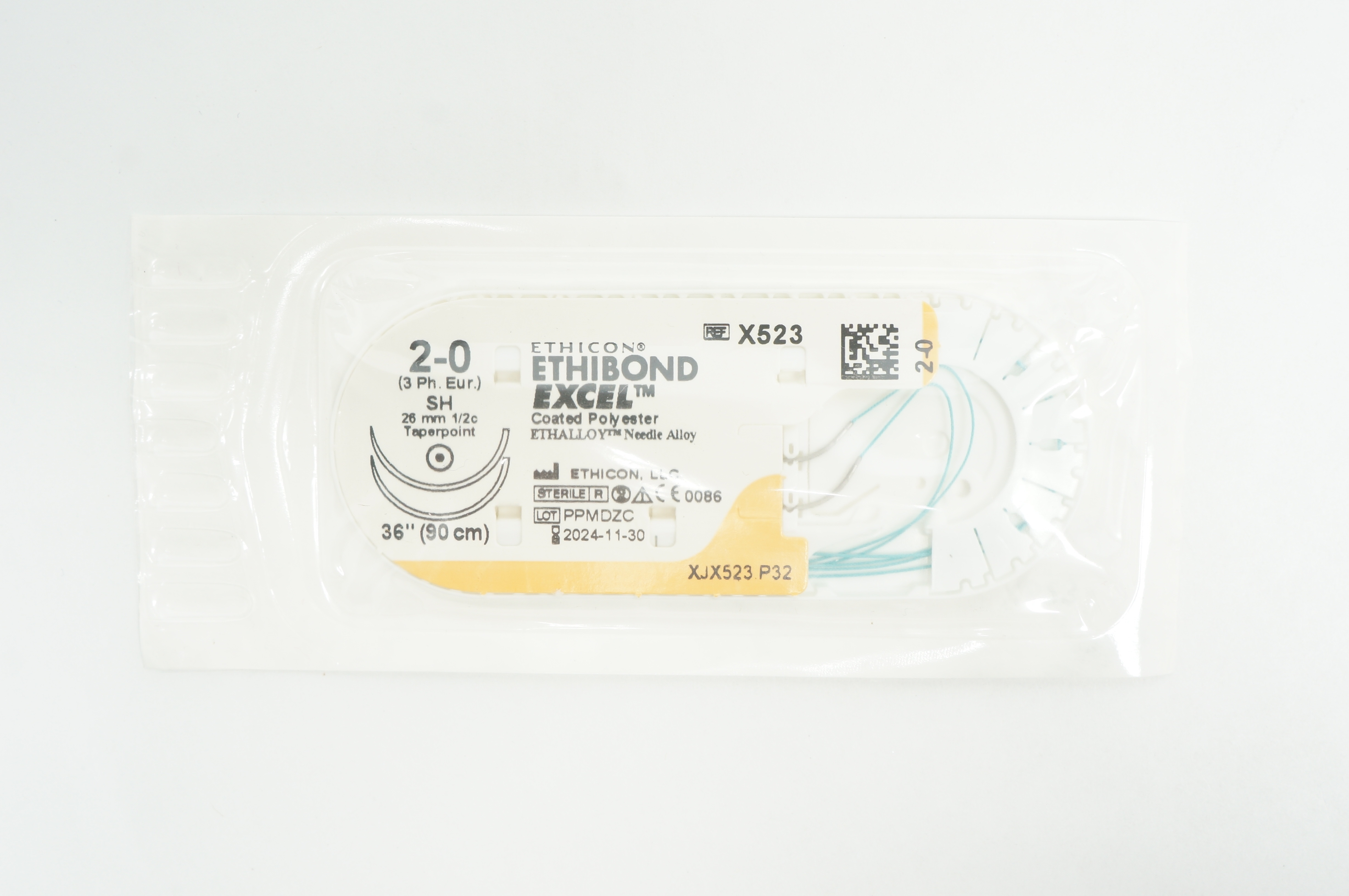 Ethicon X523 2-0 Ethibond Excel SH 26mm 1/2c Taperpoint, 36inch