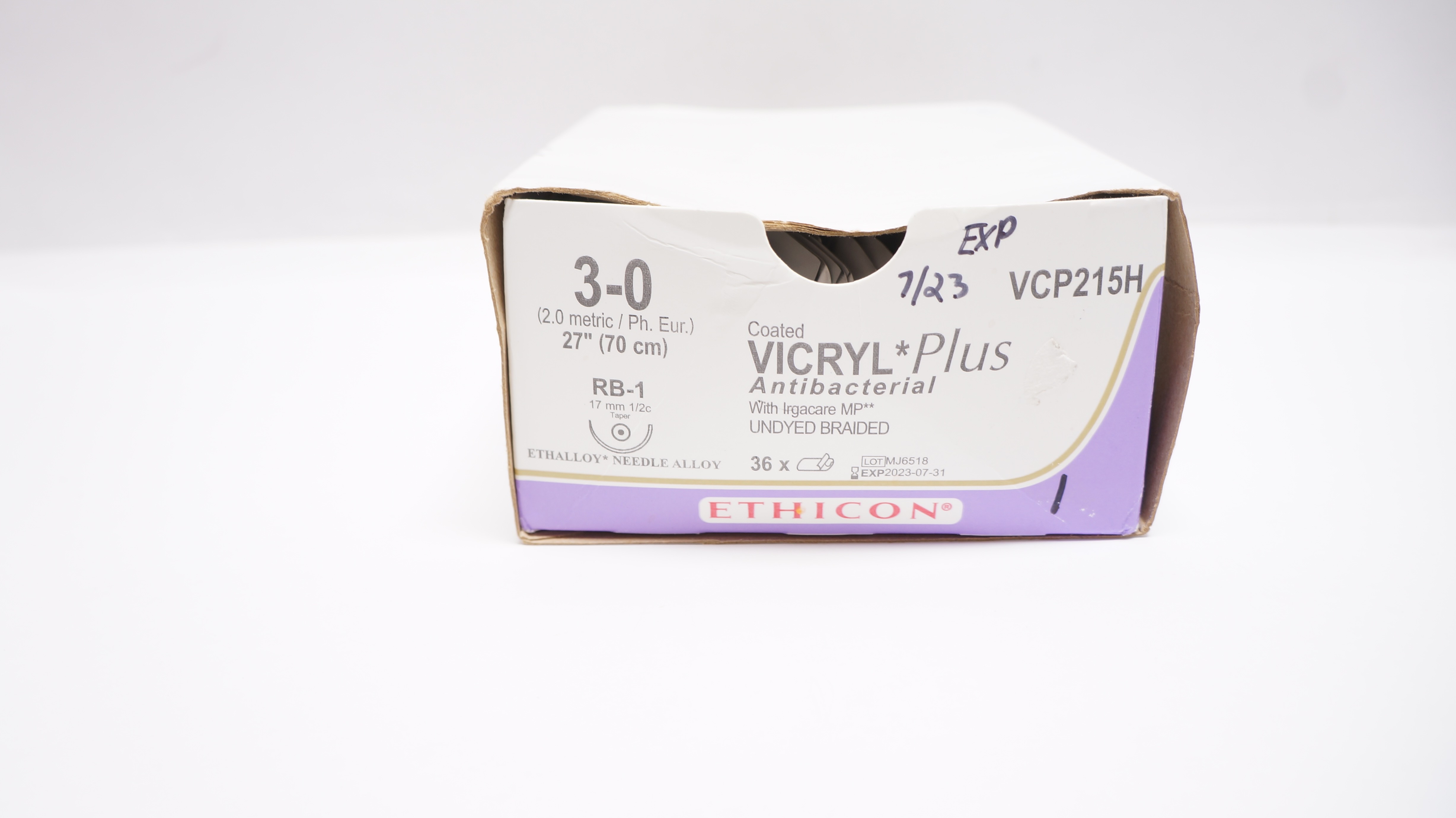 Ethicon VCP215H 3-0 VICRYL, RB-1, 17mm 1/2c Taper, 27inch (x) - Box of 22