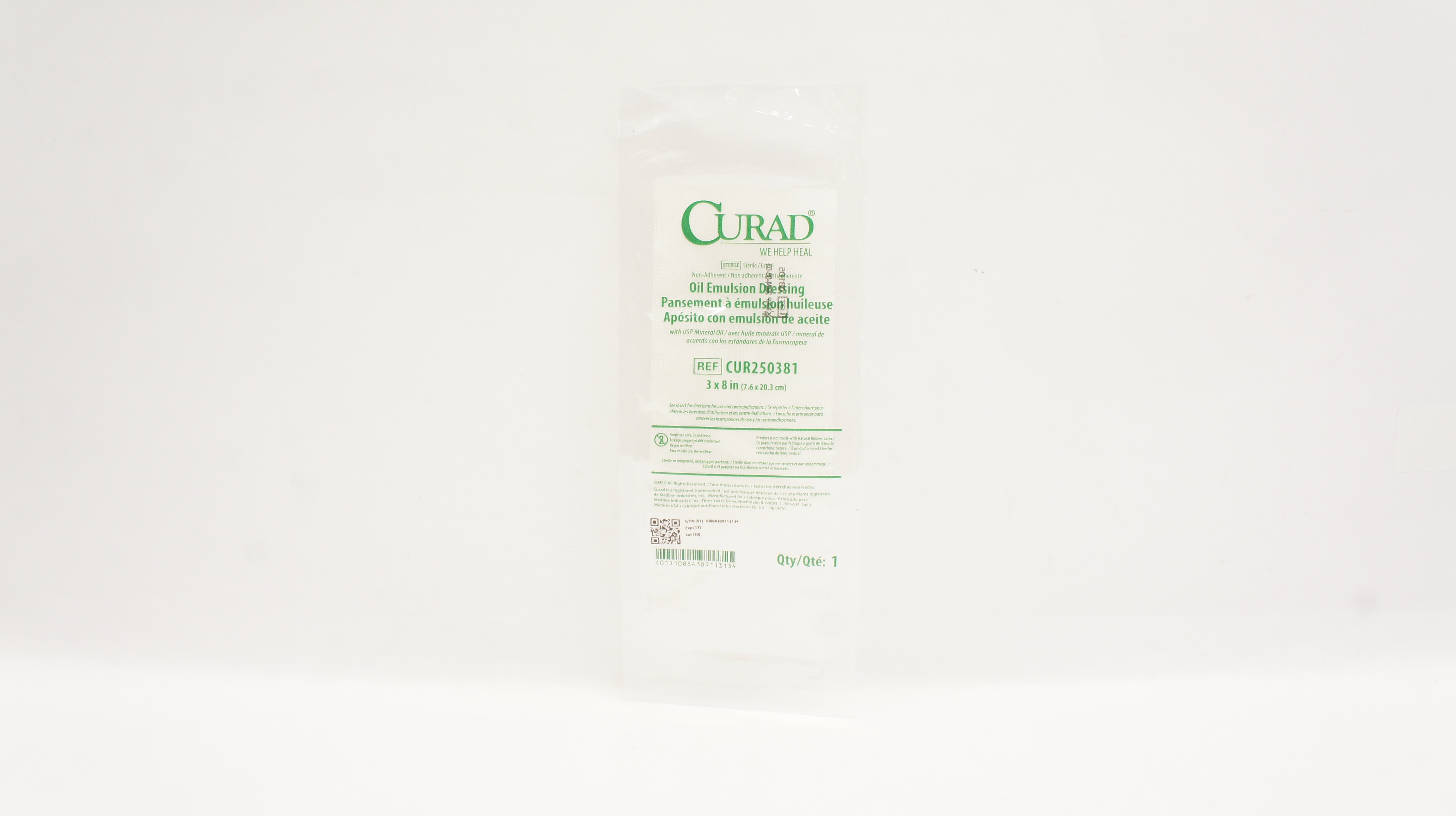 Medline CUR250381 Curad Oil Emulsion Dressing 3 inch x 8 inch