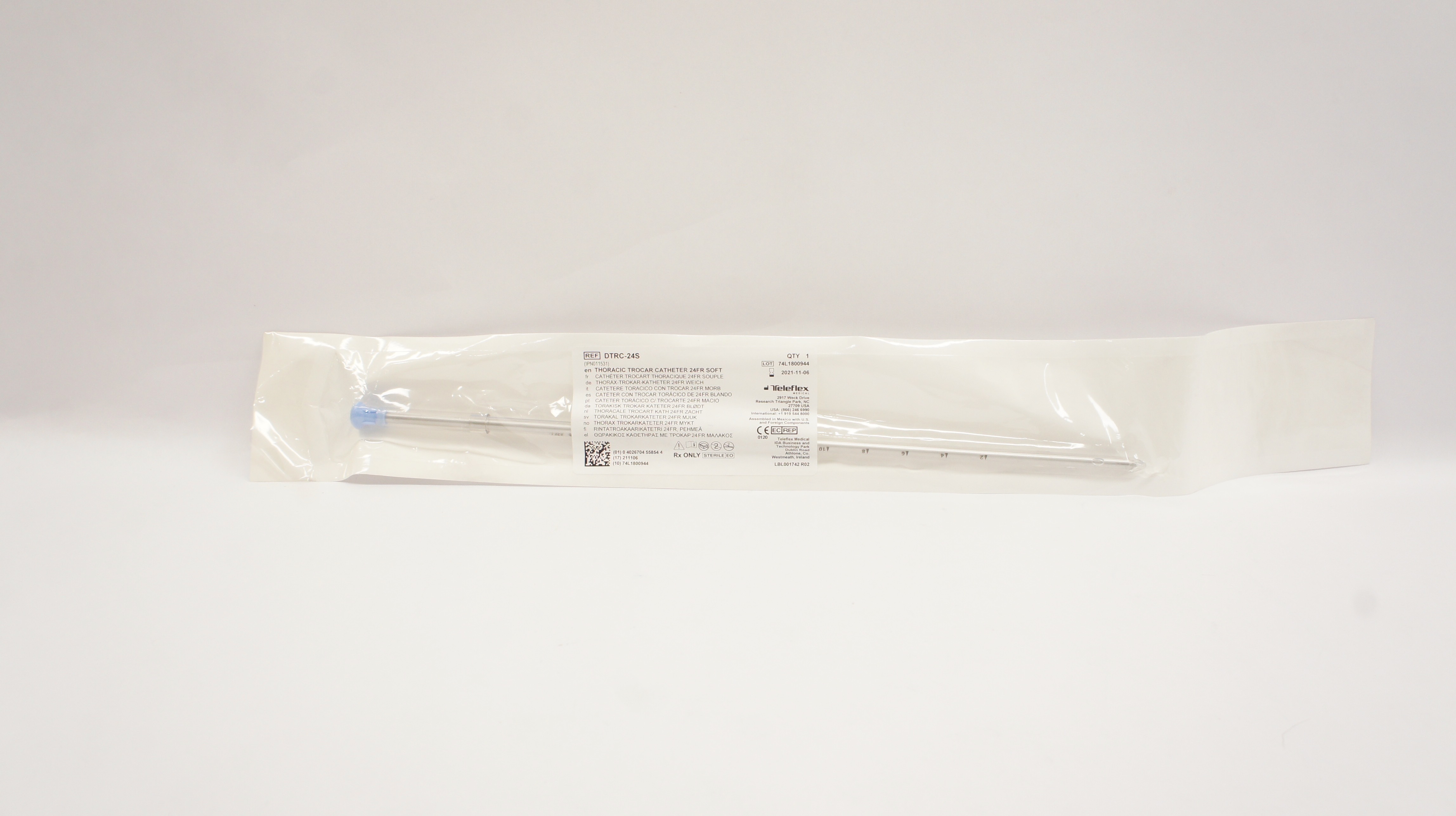 Teleflex DTRC-24S Thoracic Trocar Cath. Soft, 24 Fr (x)