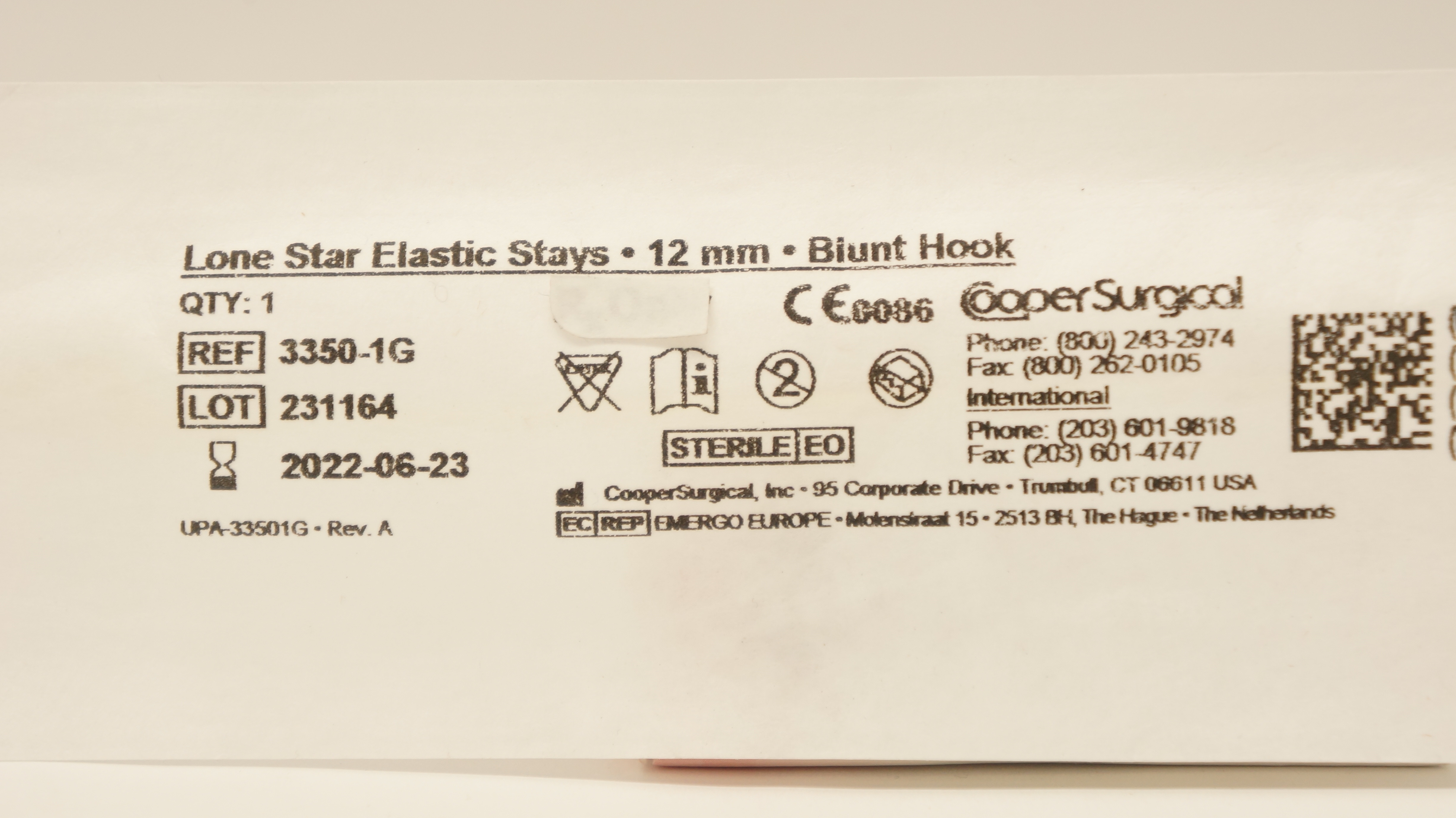 Cooper Surgical 3350-1G Lone Star Elastic Stays 12mm Blunt Hook (x)