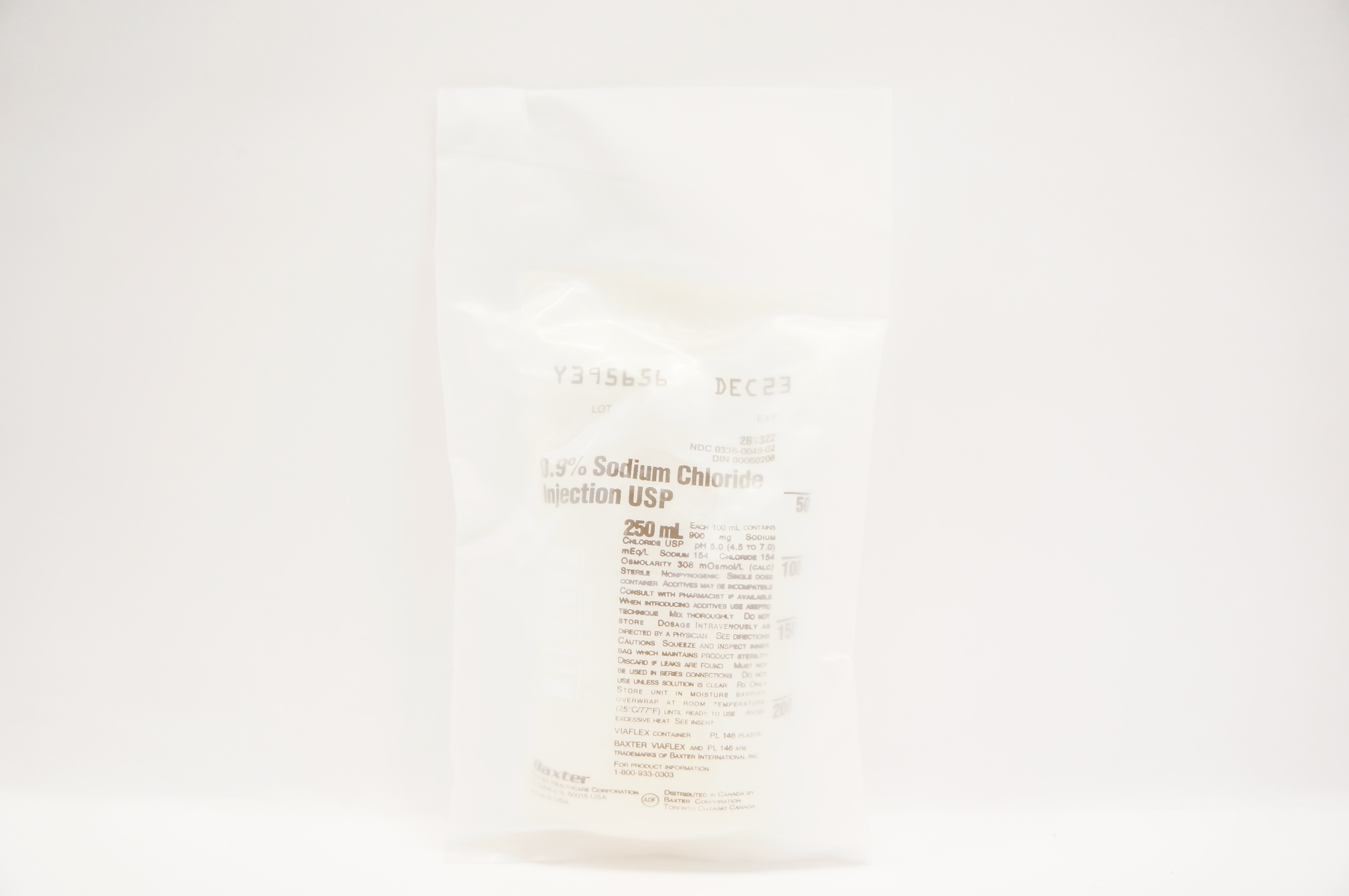 2b1302 Baxter 2B1322 0.9% Sodium Chloride Injection USP 250mL
