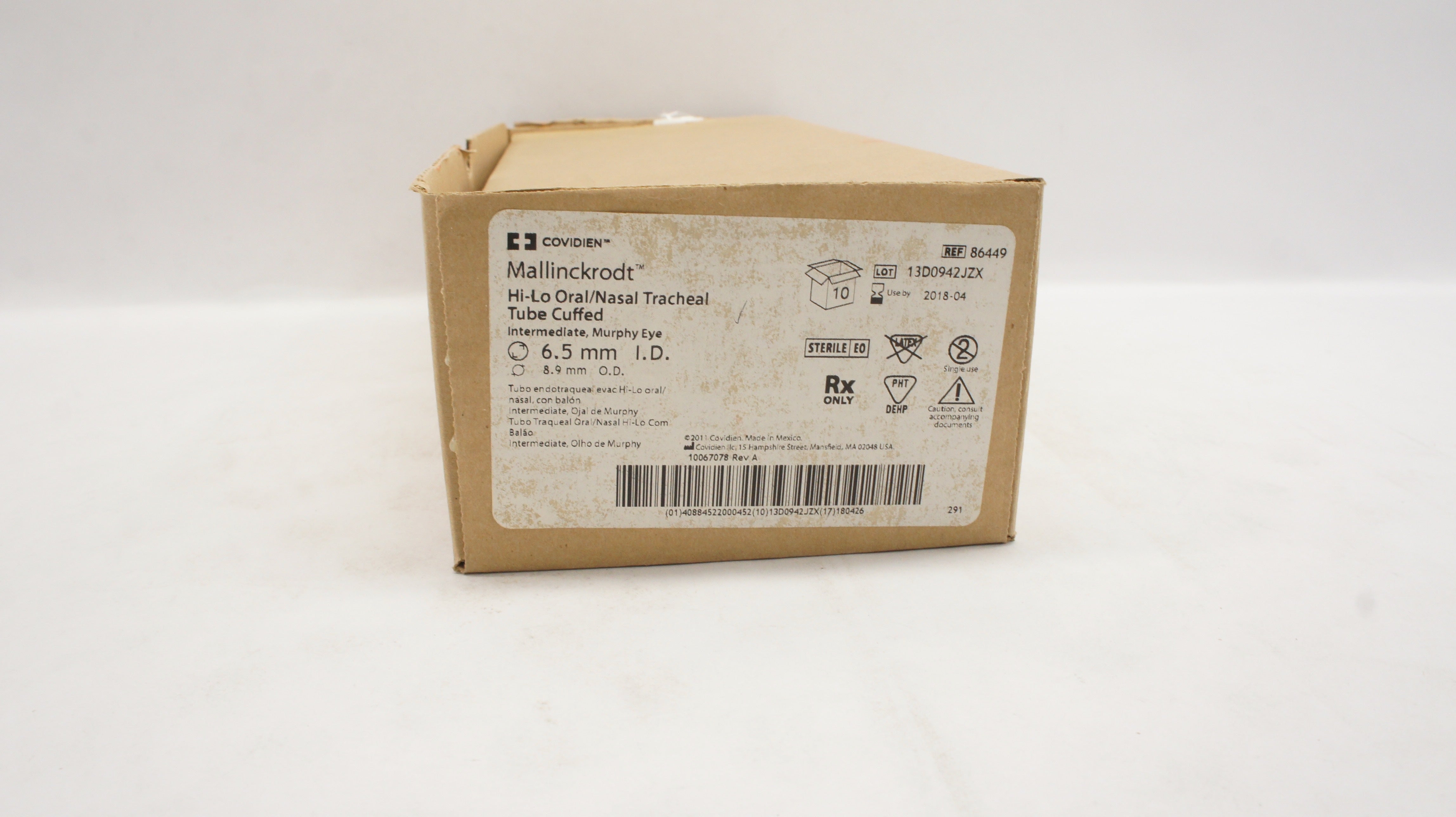 Covidien 86449 Mallinckrodt Hi-Lo Tracheal Tube Cuffed 6.5 x 8.9mm (x)-Box of 10