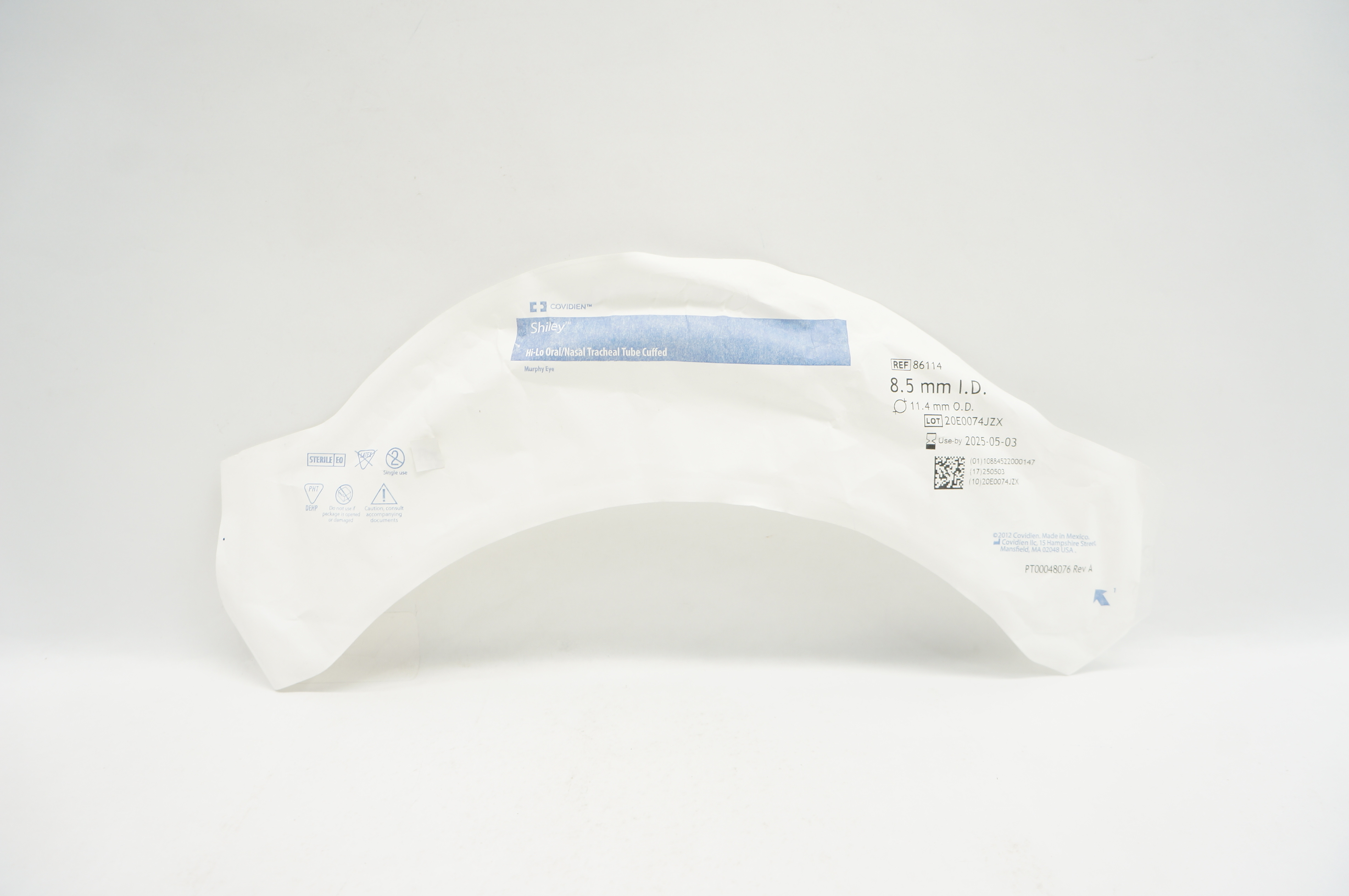 Covidien 86114 Shiley Hi-Lo Oral/Nasal Tracheal Tube Cuffed 8.5 mm x 11.4 mm