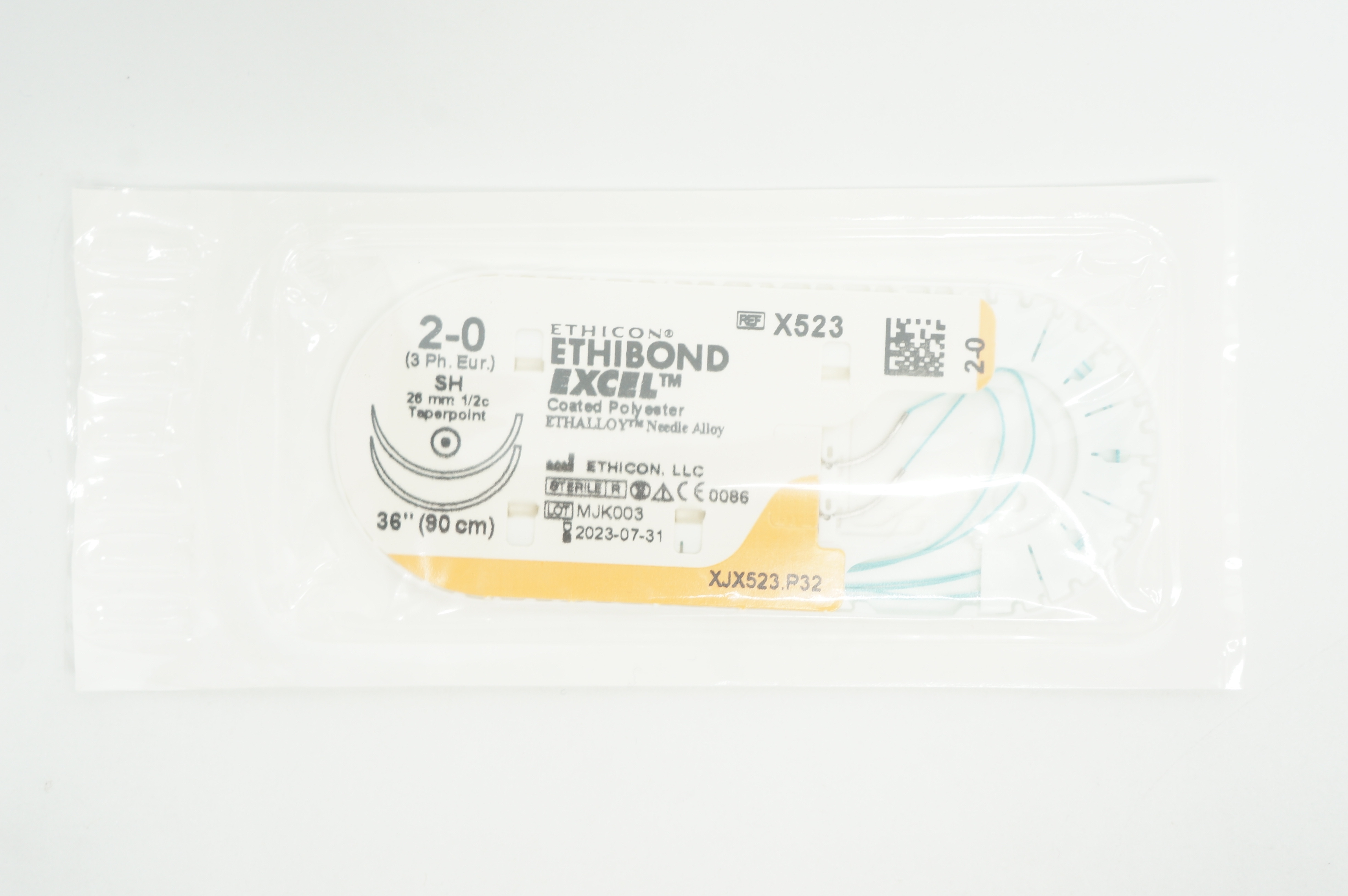 Ethicon X523 2-0 Ethibond Excel Stre SH 26mm 1/2c Taperpoint, 36inch (x)