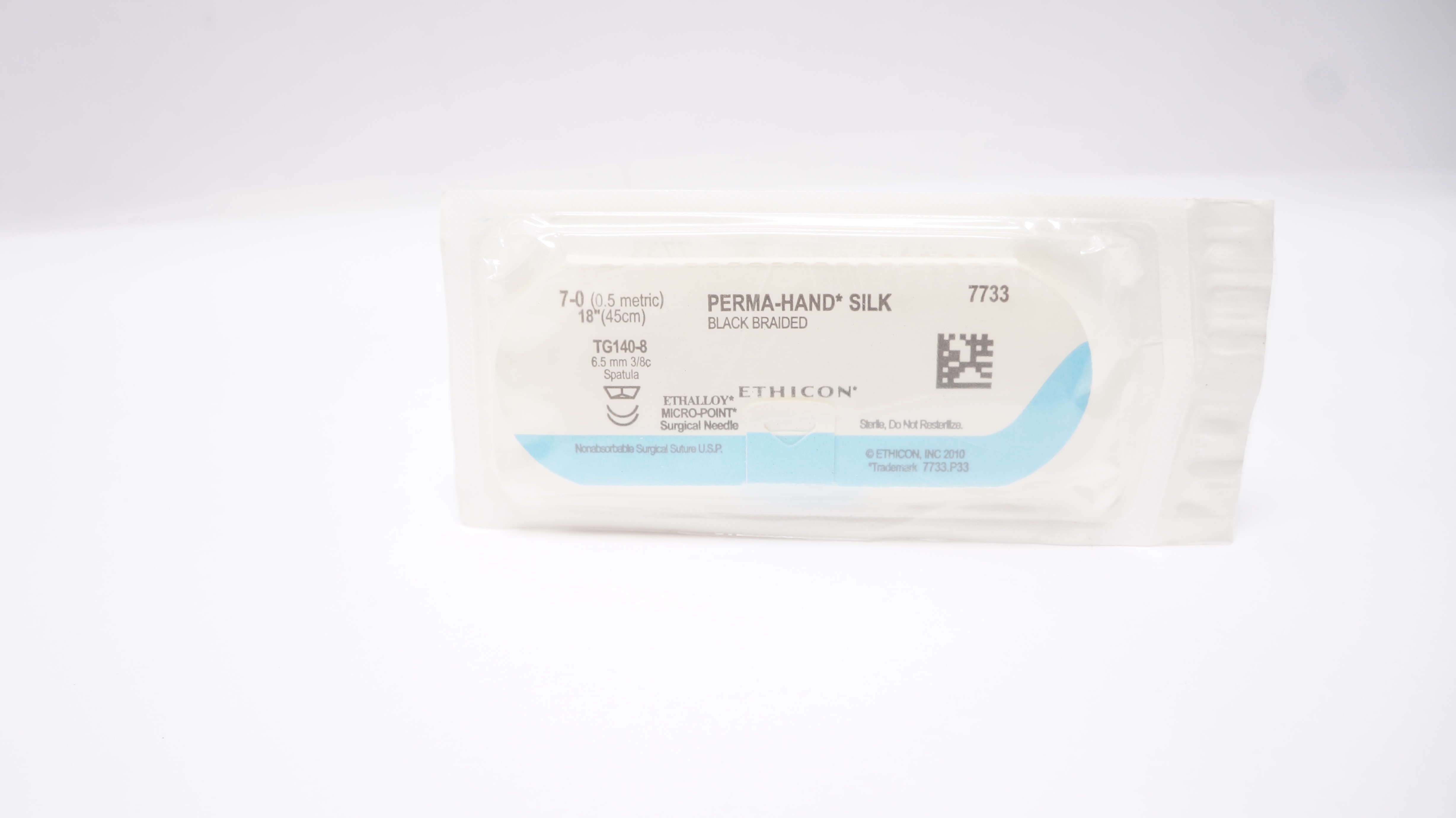 Ethicon 7733 7-0 PERMA-HAND SILK TG140-8, 6.5mm 3/8c Spatula, 18inch