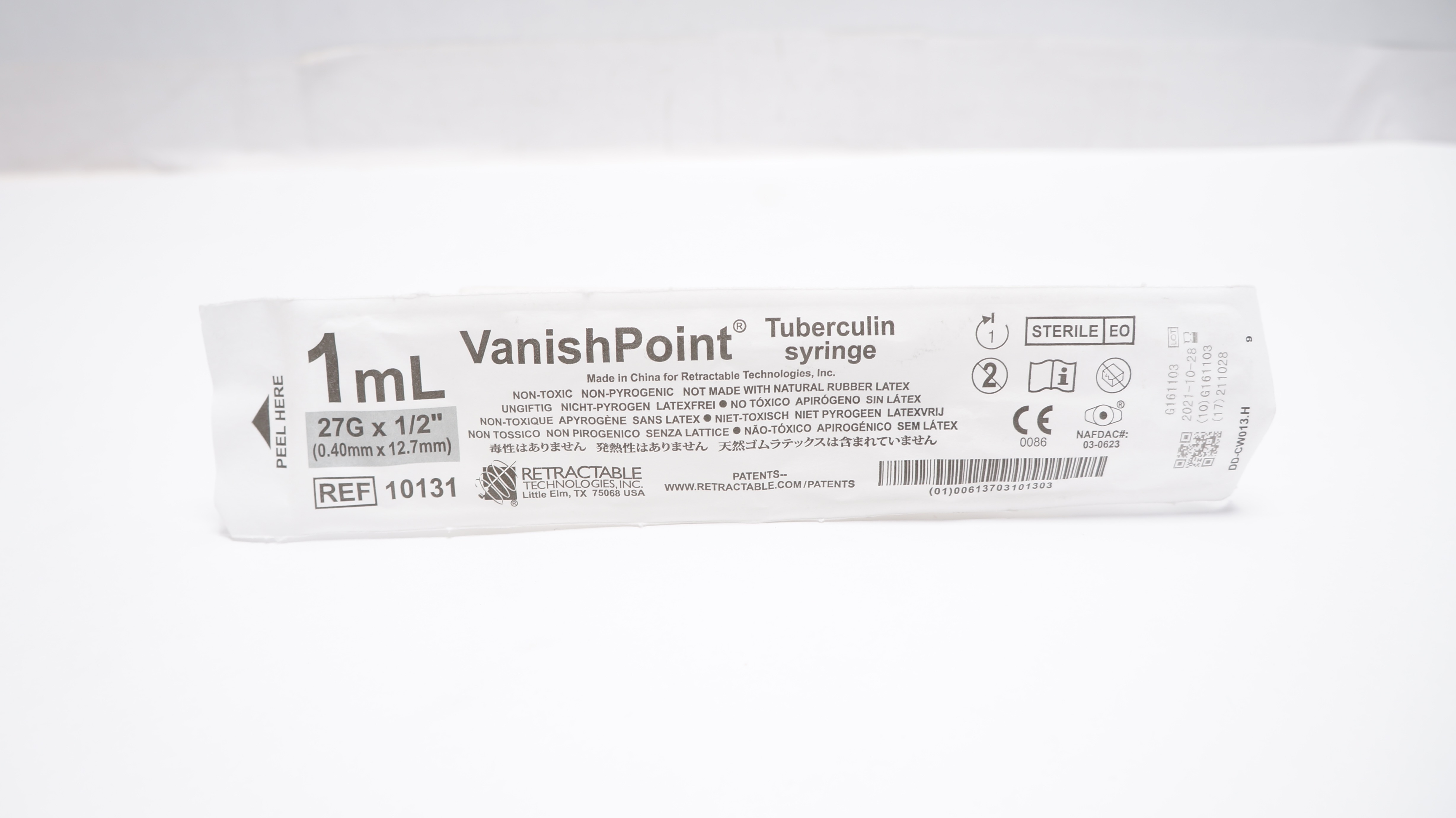 Retractable Technologies 10131 VanishPoint Tuberculin Syringe 1mL,27G x 1/2in(x)