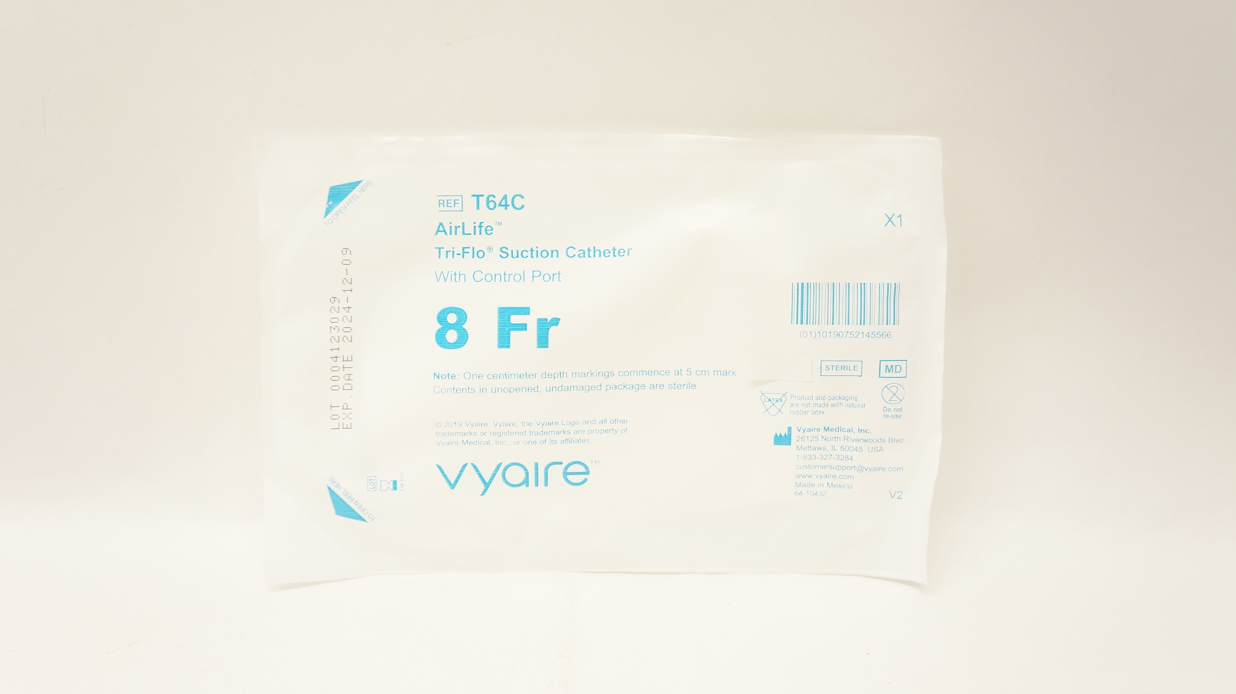 Vyaire T64C AirLife Tri-Flo Suction Cath. with Control Port 8F