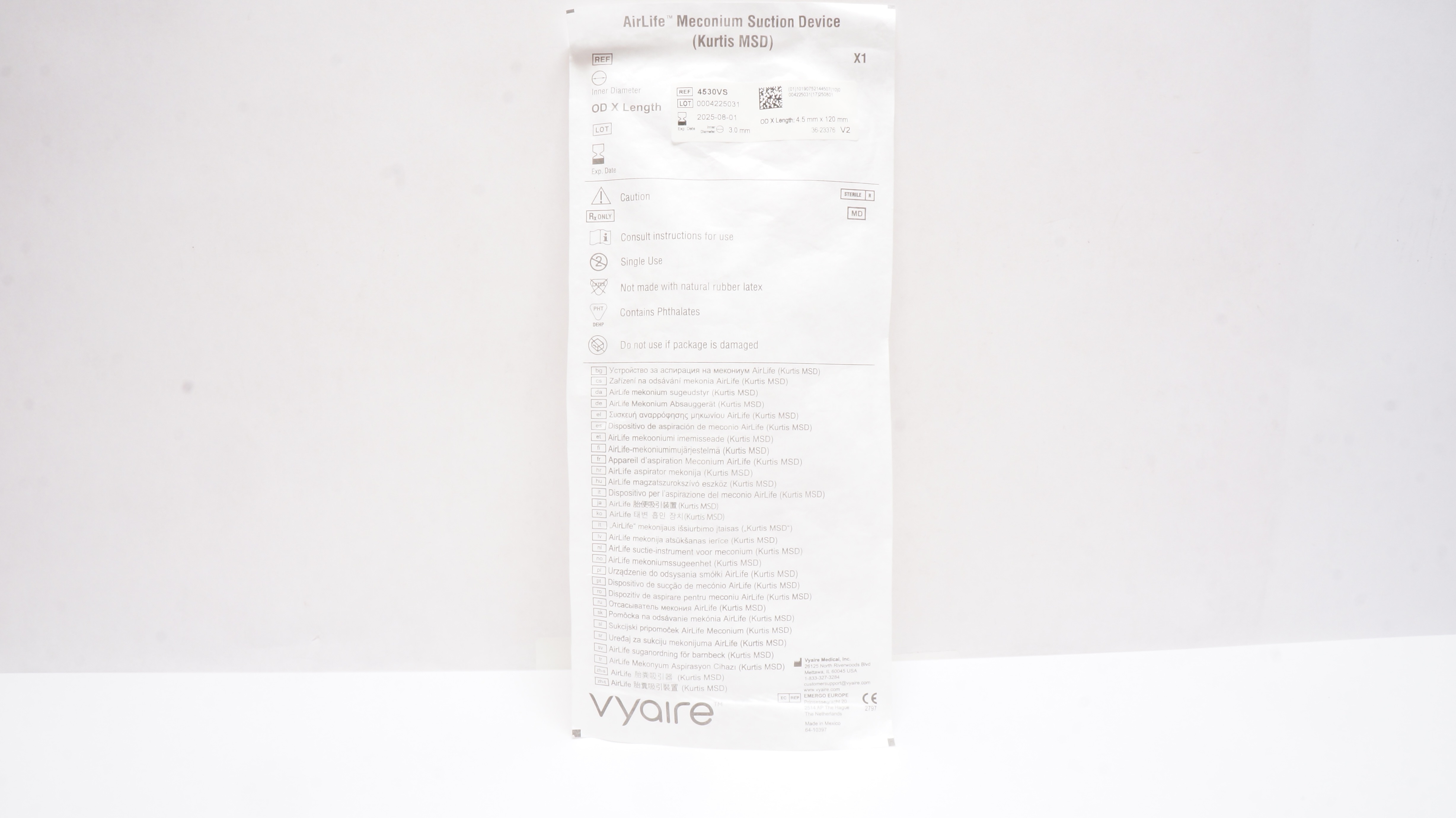 Vyaire 4530VS AirLife Meconium Suction Device Kurtis MSD 3mmx 4.5mm x 120mm
