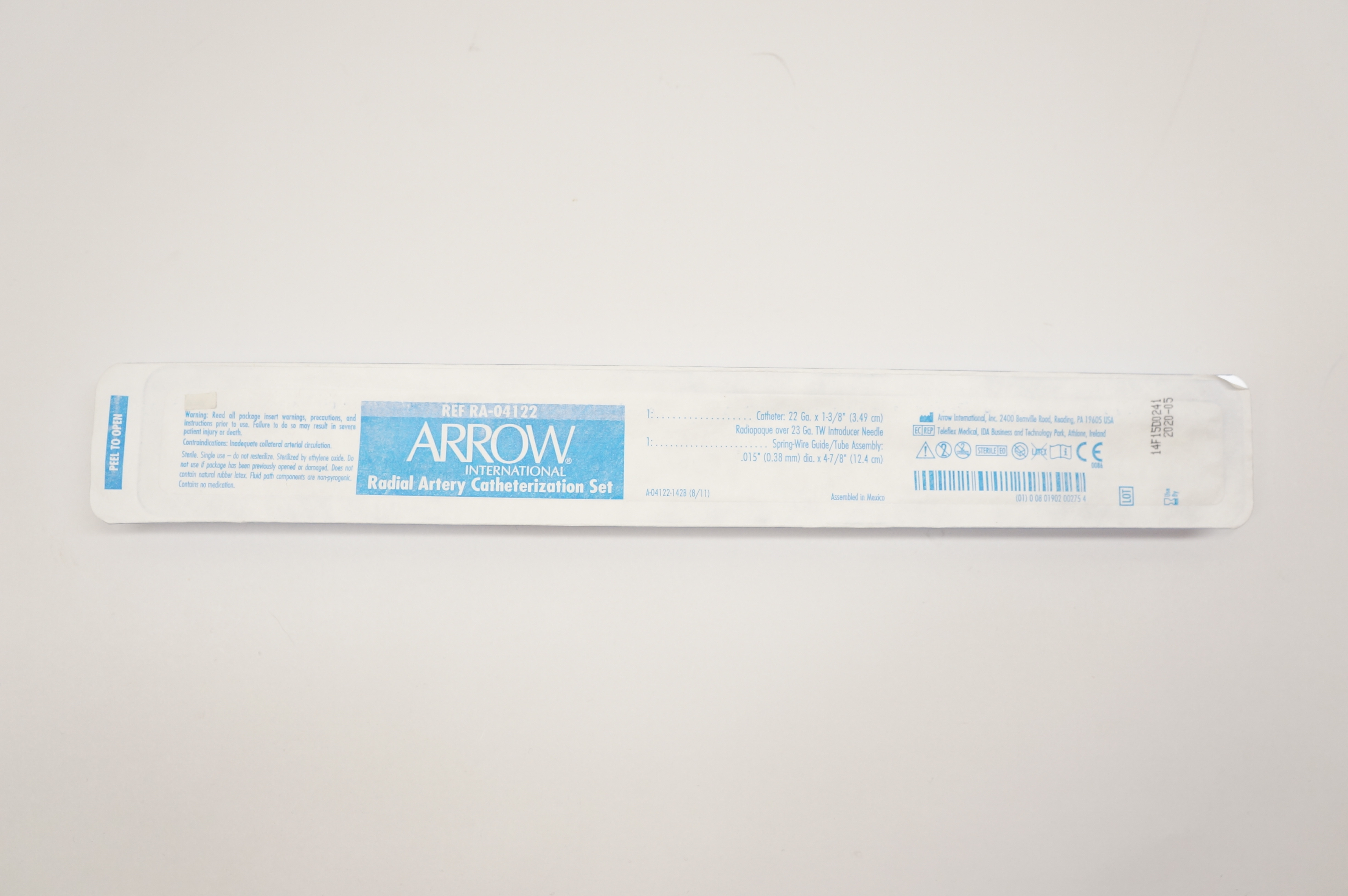 Arrow RA-04122 Radial Artery Catheterization Set 22Ga. - 1-3/8inch (x)